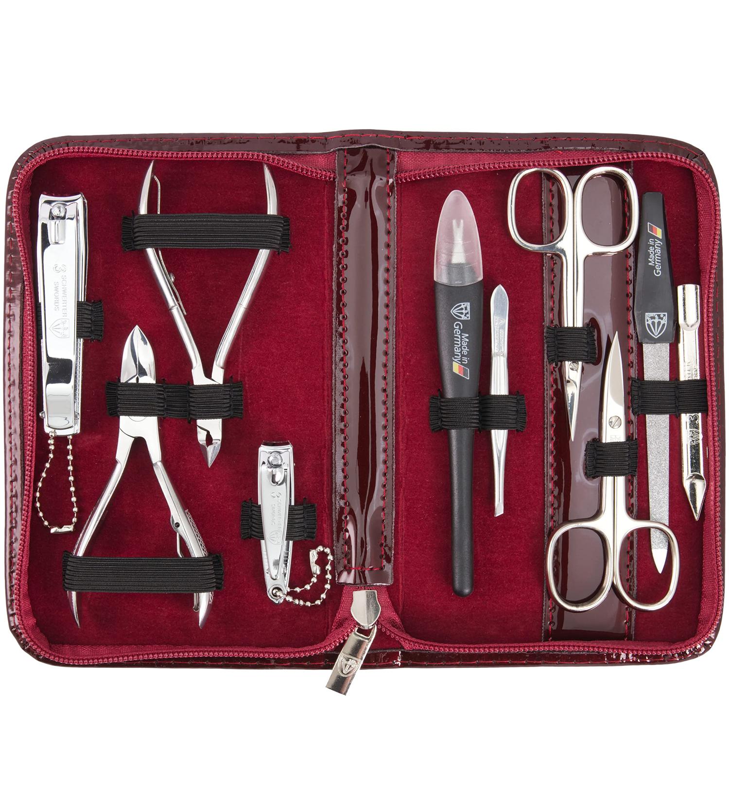 3 Swords Germany Manicure Pedicure Set Kit in Burgundy Synthetic Leather - Premium Brand Quality - Buy Online on GoSupps.com