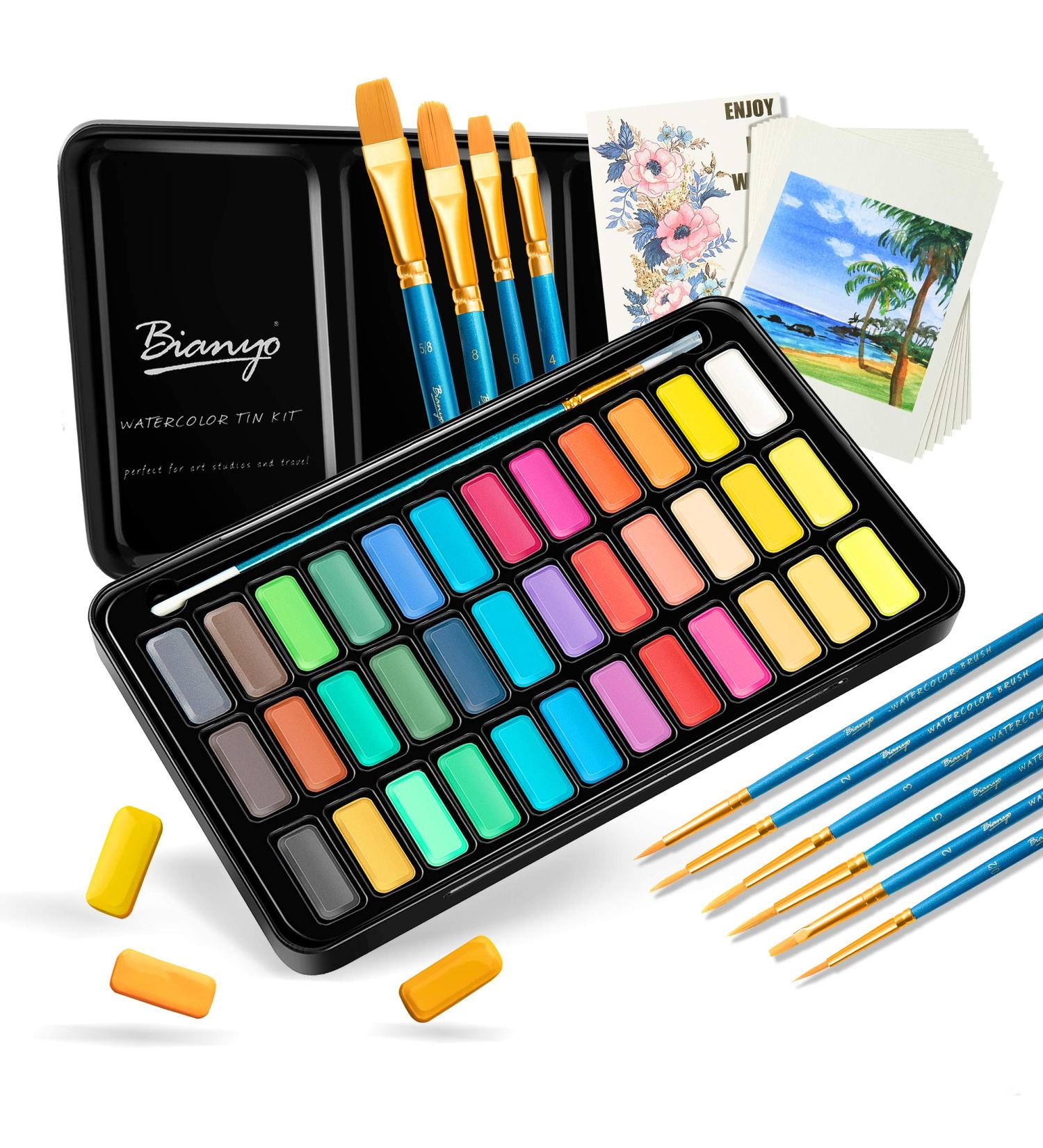 Bianyo 36 Colors Watercolor Paint Set with Brushes, Paper, Swatch & Pouch - Buy Online on GoSupps.com