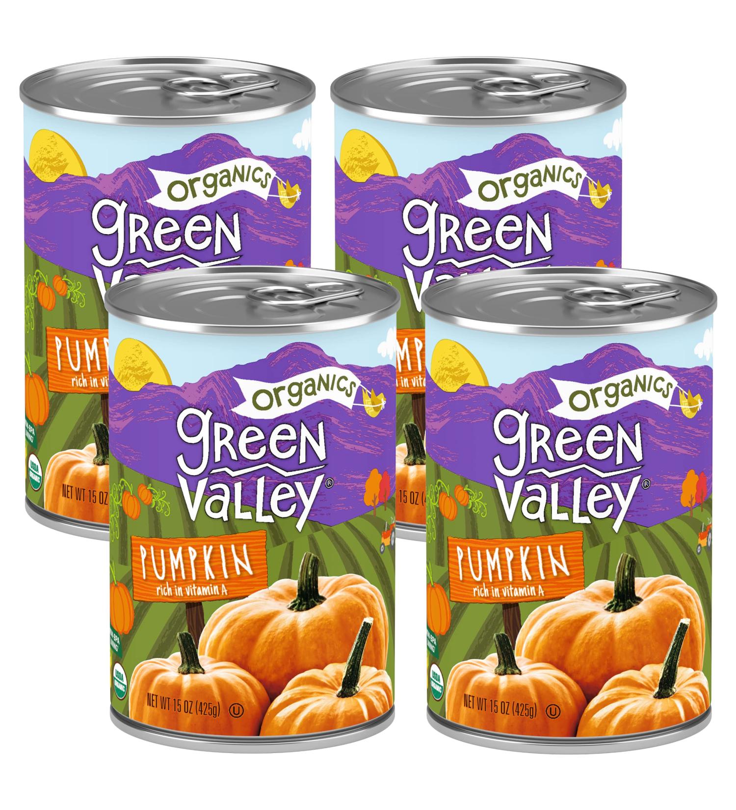 Green Valley Organics Pumpkin - 100% Certified Organic Dickinson Variety - Sweet Earthy Delicious - Firm & Smooth - Vibrant Autumn Orange - American Grown & Made - 15 oz (Pack of 4) - Buy Online on GoSupps.com