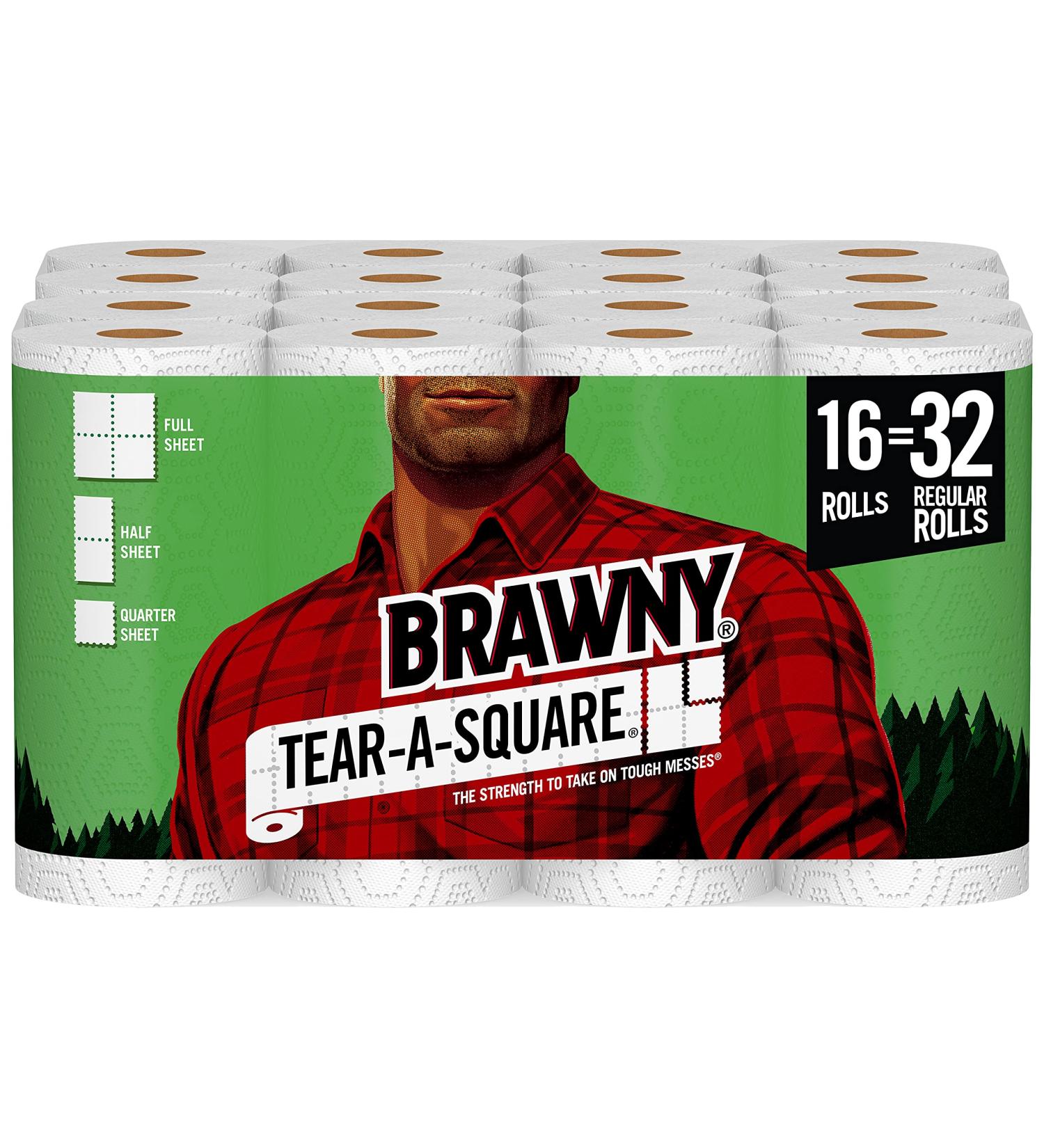 Brawny Tear-A-Square Paper Towels - 16 Double Rolls (32 Regular Rolls) - 3 Sheet Size Options - Buy Online on GoSupps.com
