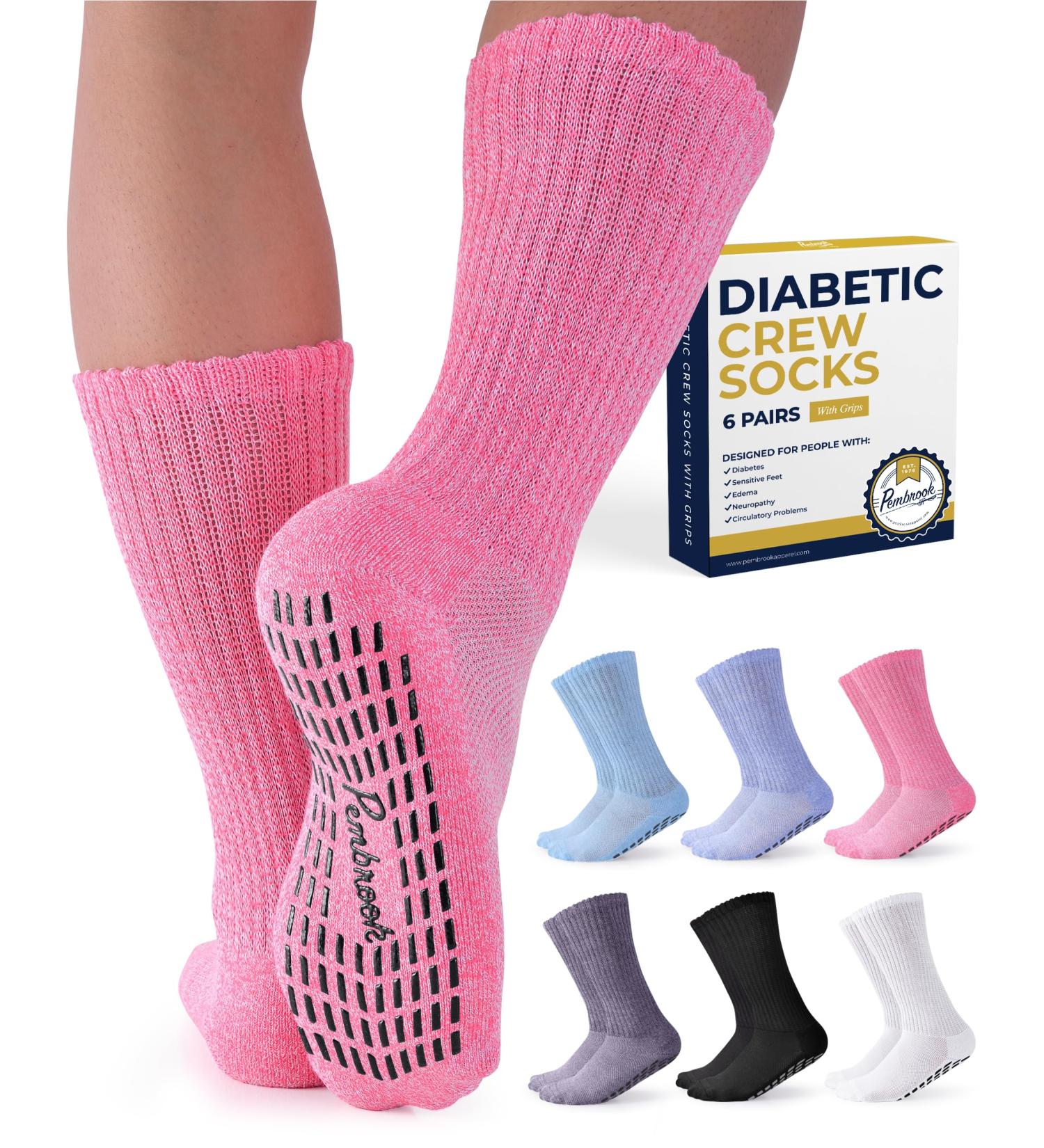 Diabetic Socks with Grips for Women & Men | Non-Binding Edema Neuropathy Socks | 6 Pairs Large Bright Colors - Buy Online on GoSupps.com
