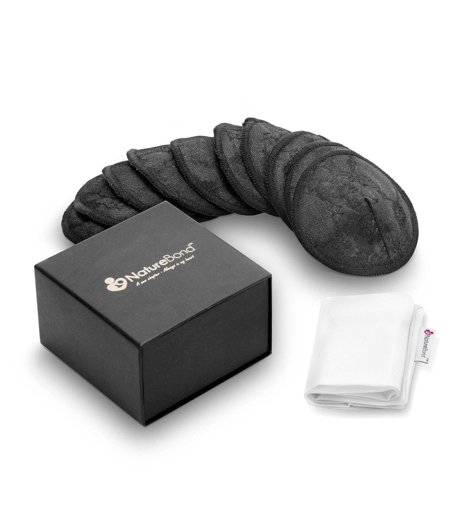 NatureBond Organic Bamboo Nursing Breast Pads - 10 Washable Pads with Wash & Storage Bags - Reusable Nipplecovers for Breastfeeding - Maternity Nursing Pads in Mystique Black - Buy Online on GoSupps.com