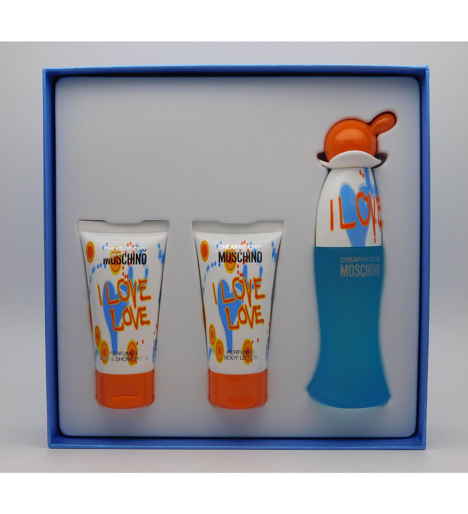 Moschino Cheap & Chic I Love Love Gift Set: Eau de Toilette 1.7 Oz Perfumed Body Lotion 1.7 Oz & Perfume Bath Gel 1.7 Oz
