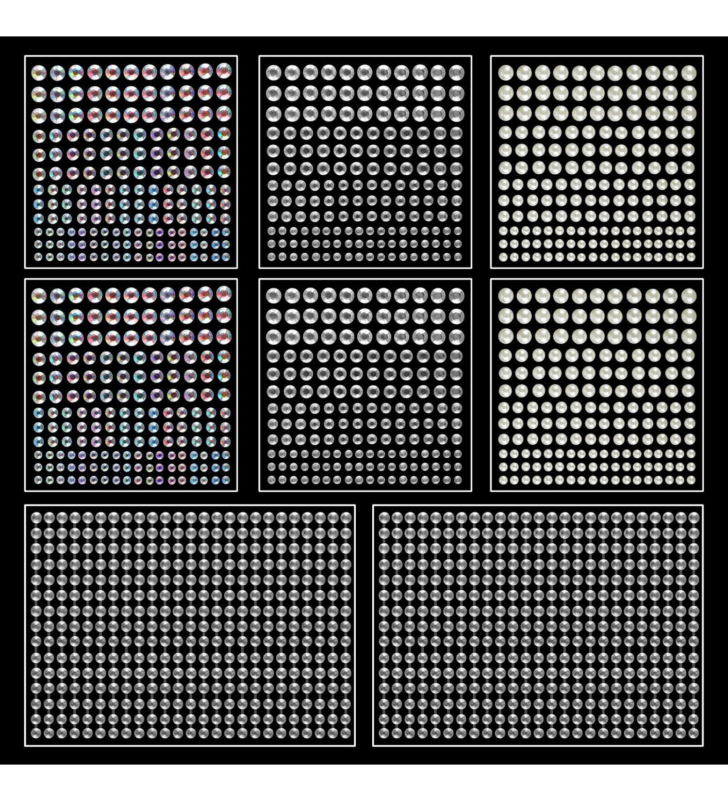 1740 Pcs Self-Adhesive Rhinestone Pearl Stickers - 8 Sheets for Face, Eyes, Makeup, Hair, Nails, Crafts - 3/4/5/6 mm Rhinestones/Gems/Diamonds - Buy Online on GoSupps.com