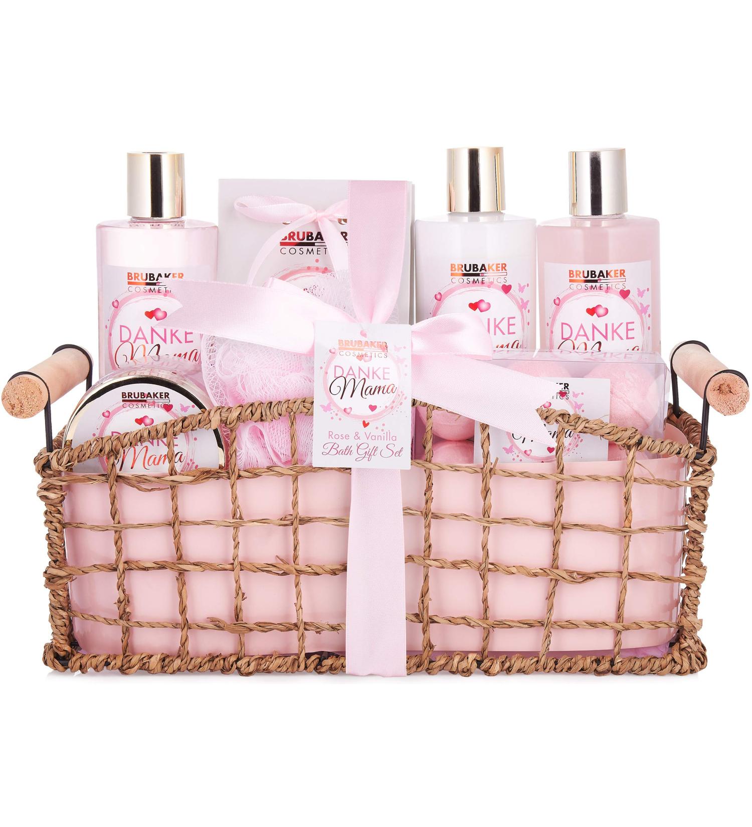 Brubaker Cosmetics XXL Bath & Shower Set - Thanks Mama Gift Set with Roses & Vanilla Fragrance - Perfect Mother's Day Gift in Decorative Pink Basket - Buy Online on GoSupps.com