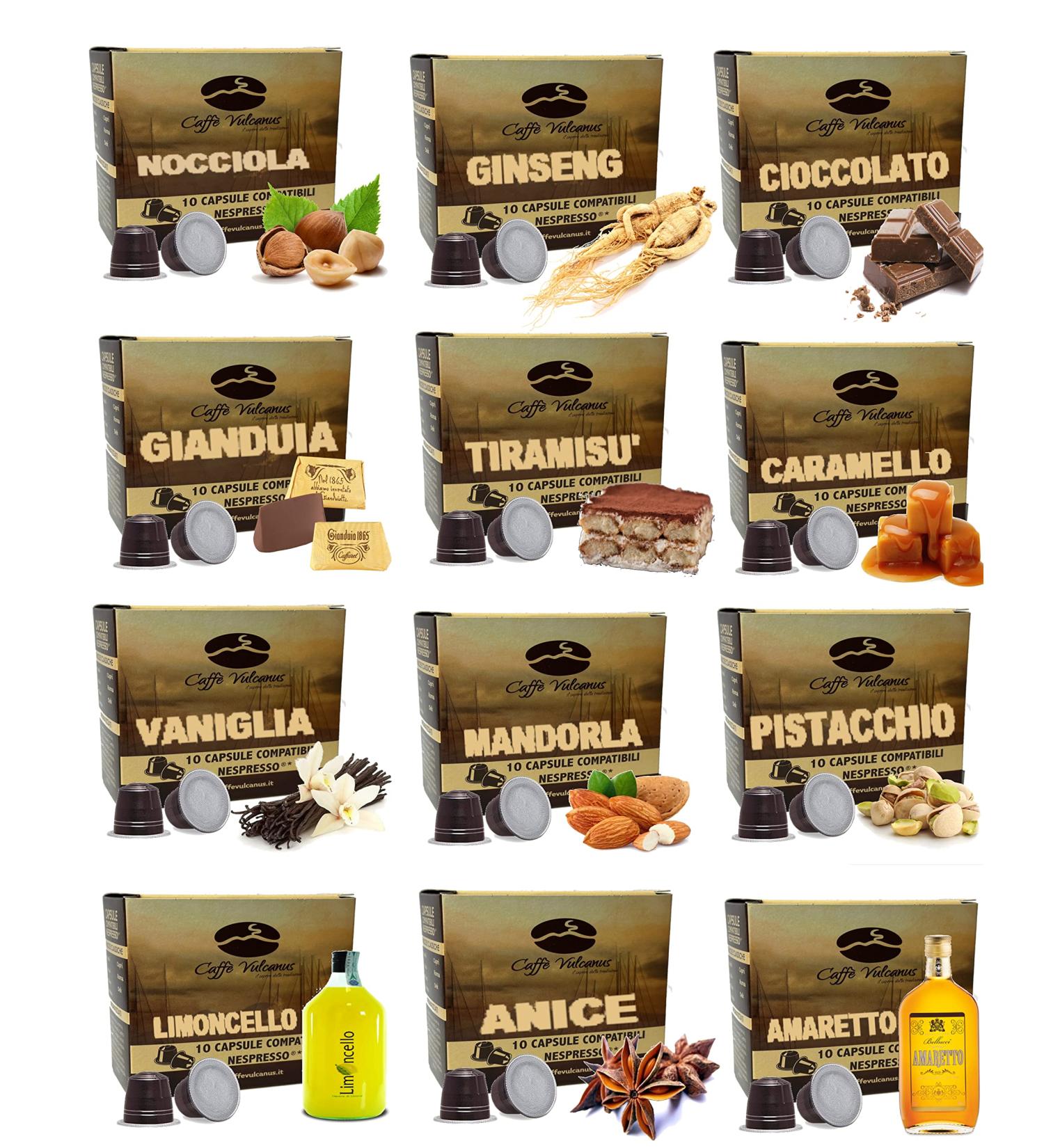 Vulcanus Coffee Caff Vulcanus Trial pack 120 Capsules compatible with Nespresso* with flavored coffee Italian espresso - Buy Online on GoSupps.com