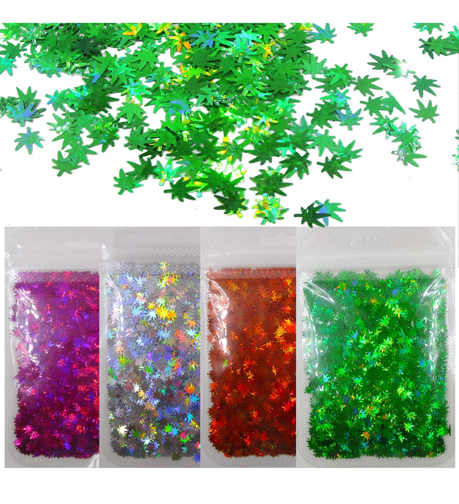 Lifextol 4Pack 40g Weed Leaf Chunky Glitter Flakes - Holographic Pot Leaves Confetti for Resin Crafts, Arts, Festival Makeup, Body Painting & Nail Designs - Buy Online on GoSupps.com