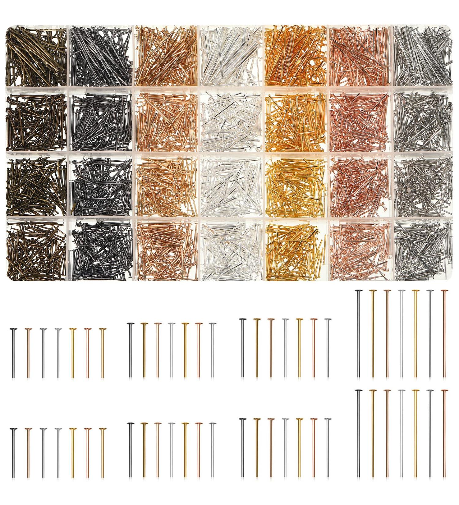 Junkin Multicolor Headpins Set - 2800 Pieces for DIY Jewelry Making | Flat Head Pins in Various Sizes - 0.63, 0.71, 0.79, 1.18 | Beading Pins for Jewelry Crafts - Buy Online on GoSupps.com