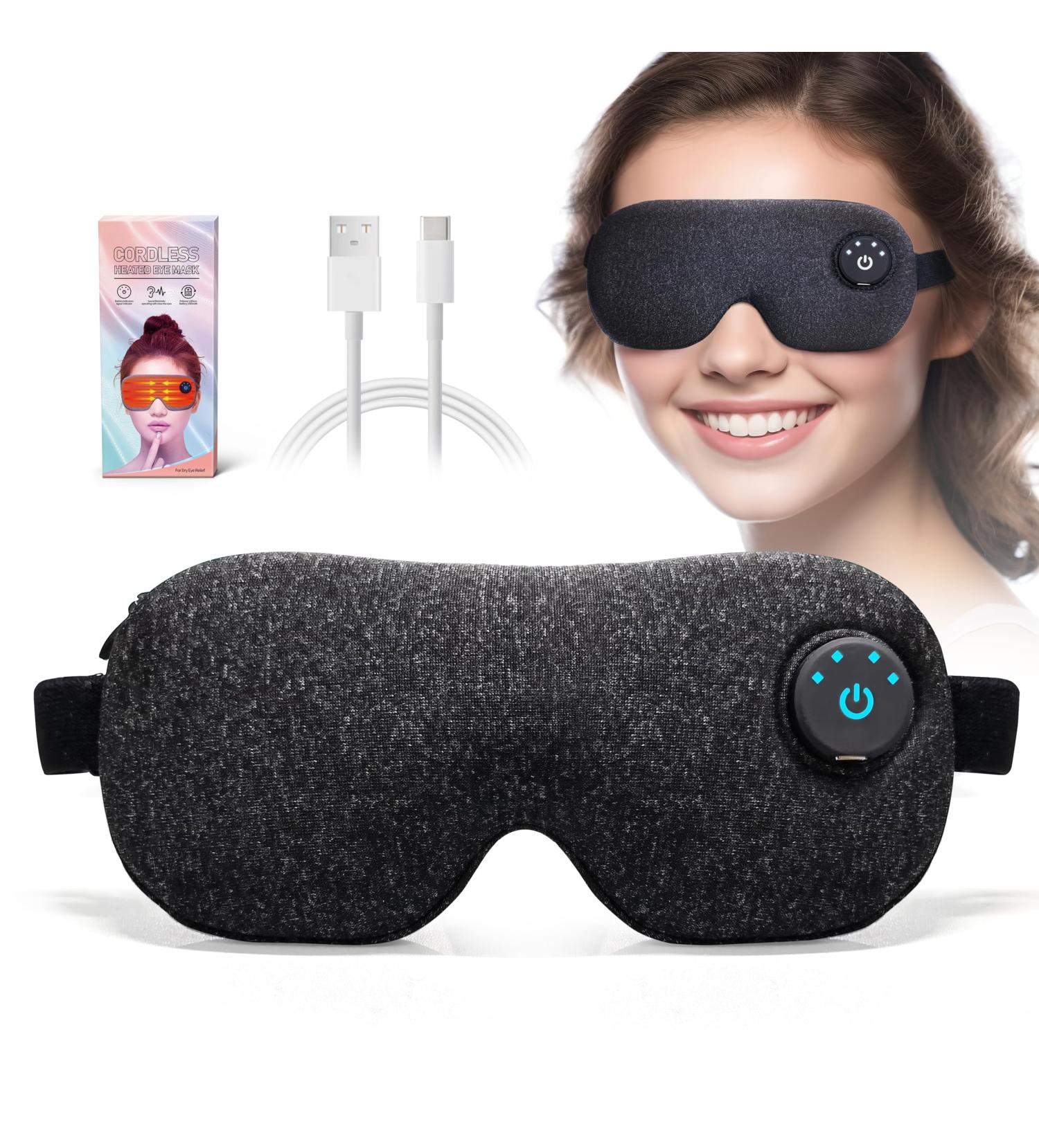 Cordless Heating Eye mask Sleep Eye mask Rechargable with Battery Indicators with Sound Prompt Relief Dry Eye (Black) - Buy Online on GoSupps.com