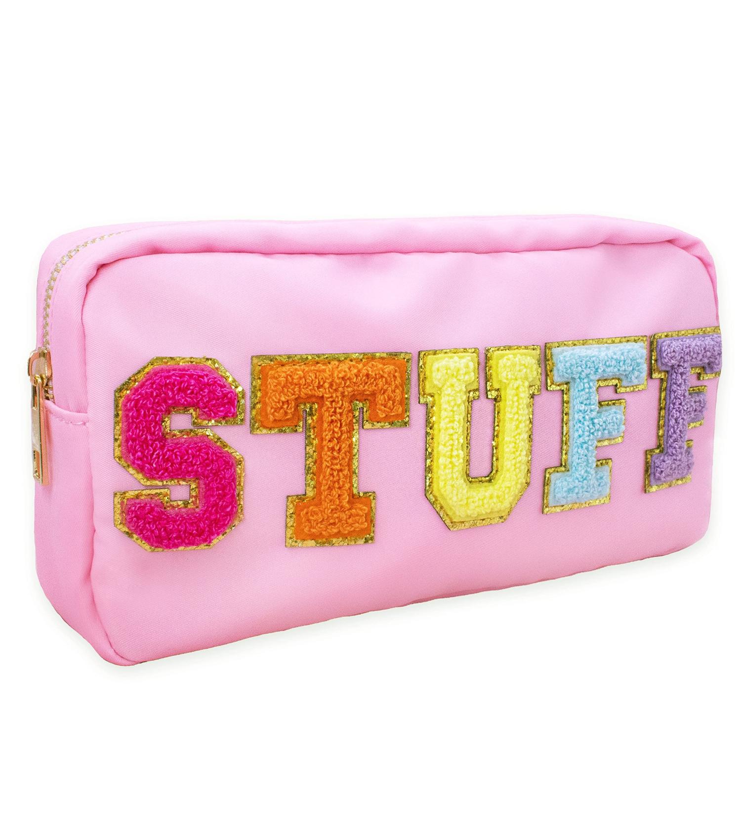 Fablinks Chenille Varsity Letter Makeup Pouch in Pink - Girls Travel Cosmetic Organizer Bag for Skincare - Teen Easter Basket Stuffer - Buy Online on GoSupps.com