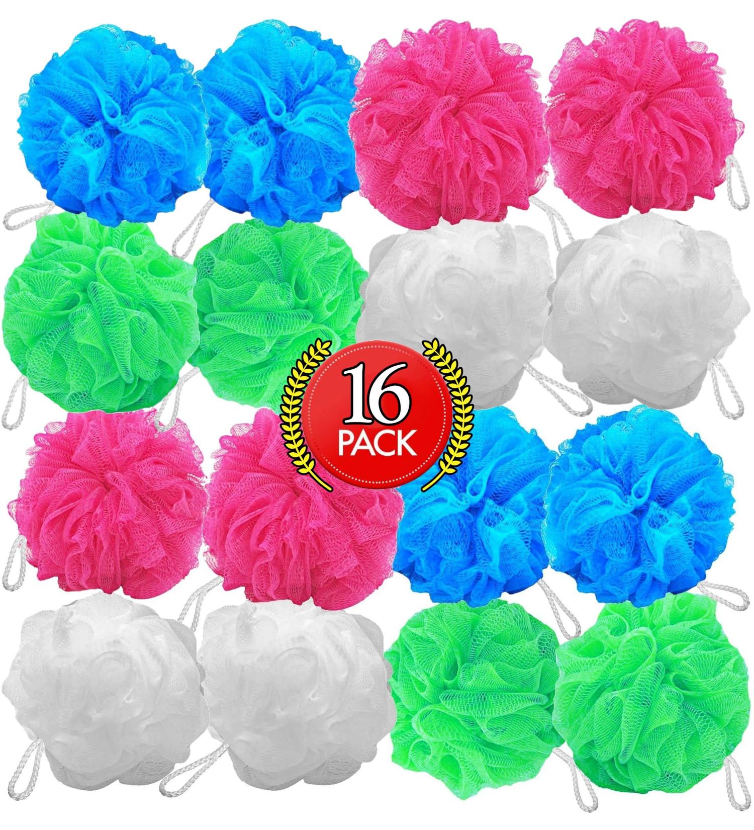 16 Pack Kids Bath Loofah Shower Sponge Set - Gentle Body Scrubber Exfoliator for Small Hands - Bath Pouf Scrubber Balls - Buy Online on GoSupps.com