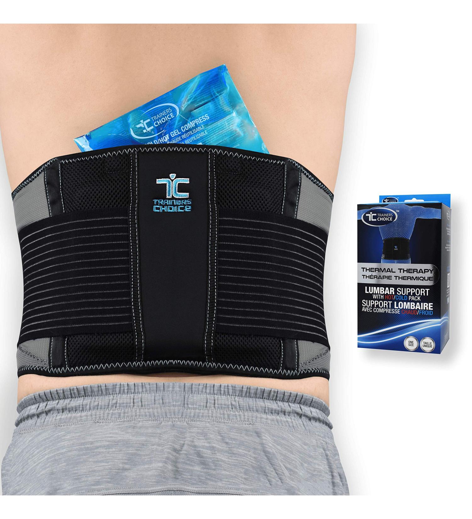 Trainers Choice Back Brace with Hot-Cold Gel Pack Adjustable Lumbar Support Belt for Men & Women Helps with Back Pain Relief and Lower Back Support. One Size Fits Most - Buy Online on GoSupps.com