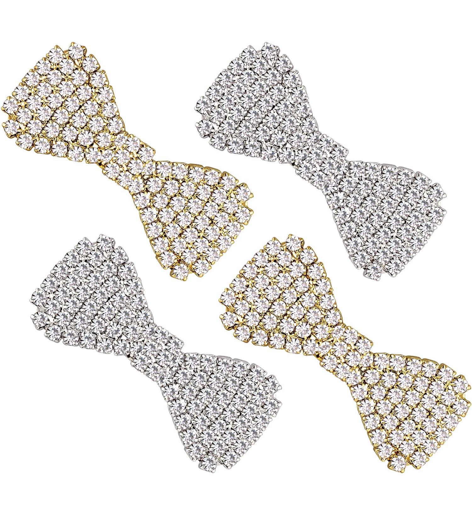 ANCIRS 4 Pack Rhinestone Crystal Hair Clips - Clear Hair Bow Barrettes for Women & Girls (2 Gold + 2 Silver) - Buy Online on GoSupps.com