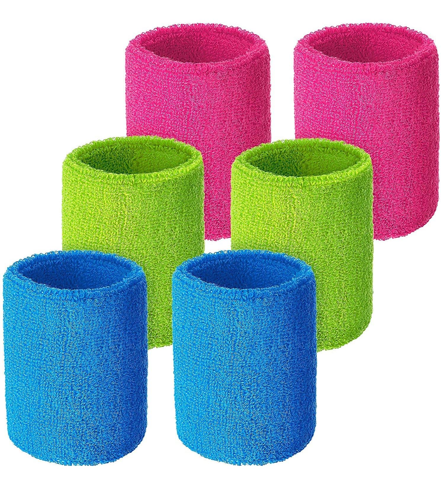 WILLBOND 6-Piece Neon Wrist Sweatbands Set for Football, Basketball, Running - Neon Pink, Neon Green, Sky Blue - Buy Online on GoSupps.com