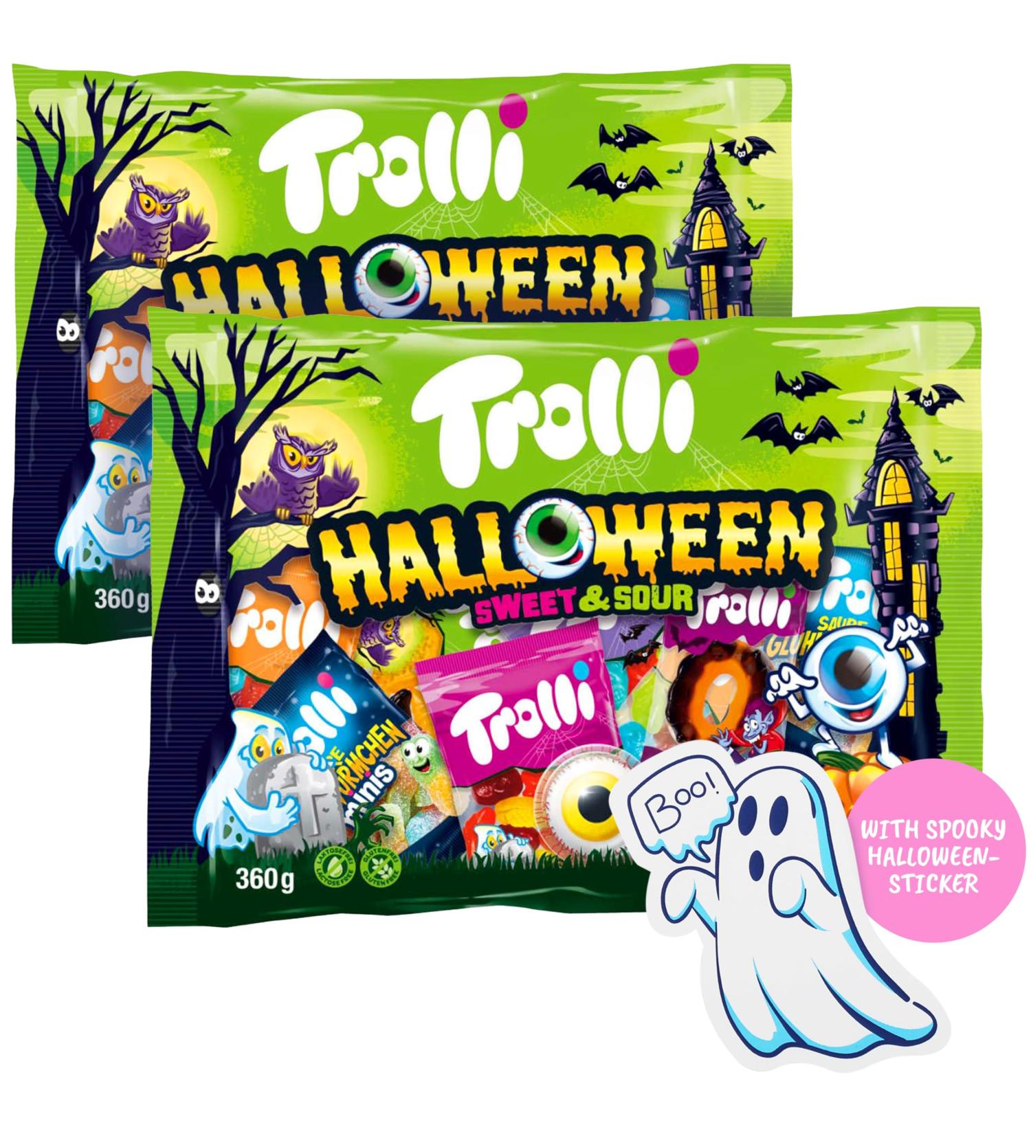 2x Trolli Halloween Sweet & Sour 360g de chaque grand emballage M lange de bonbons avec Glotzer vers acides Dracula & friandises effrayantes - autocollants fant mes inclus Sweet & Sour - 2 Pack (2 x Trolli 360g) - Buy Online on GoSupps.com