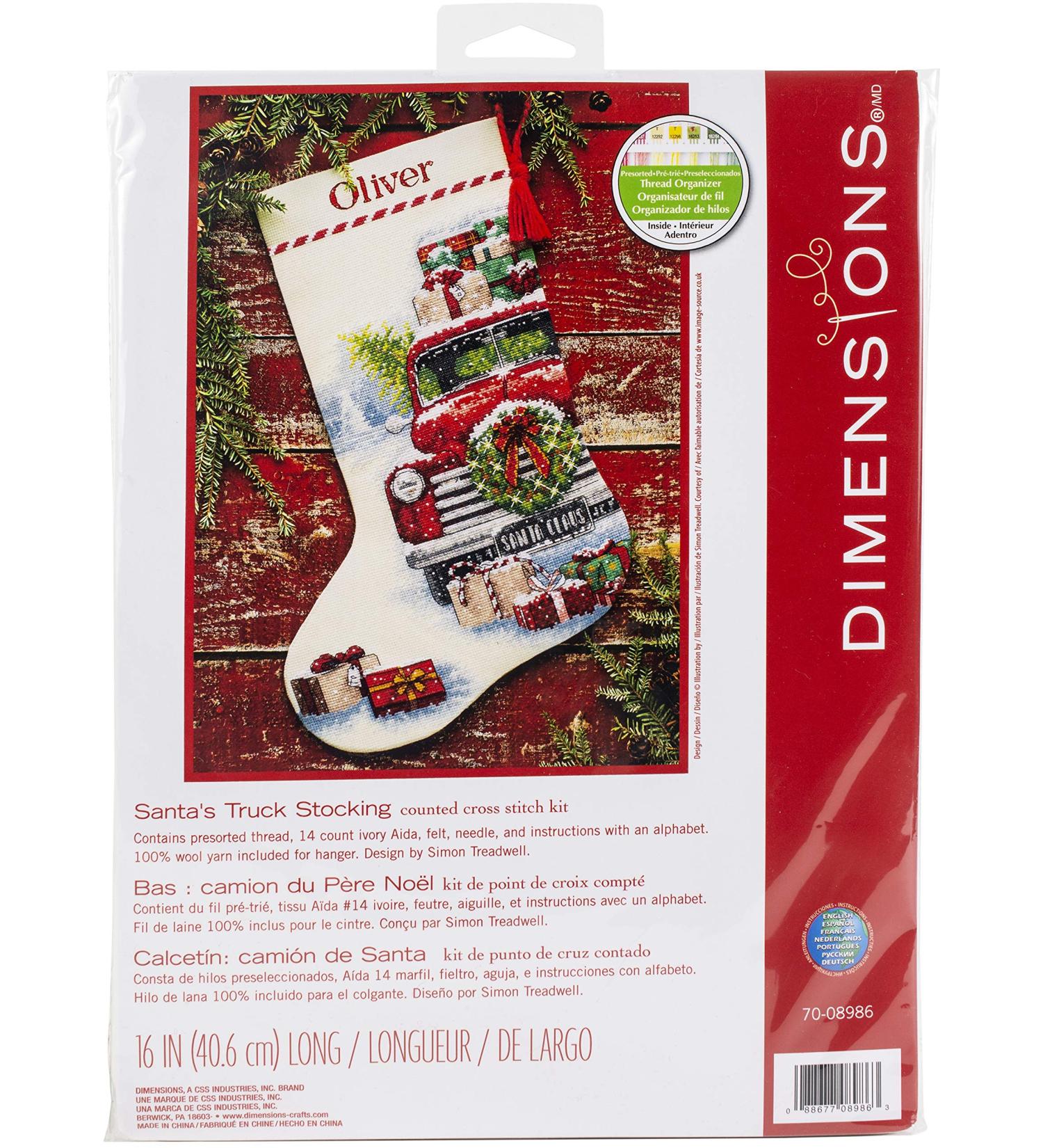 Santa's Truck Cross Stitch Christmas Stocking | 14 Count Ivory Aida | 16 Long - Buy Online on GoSupps.com