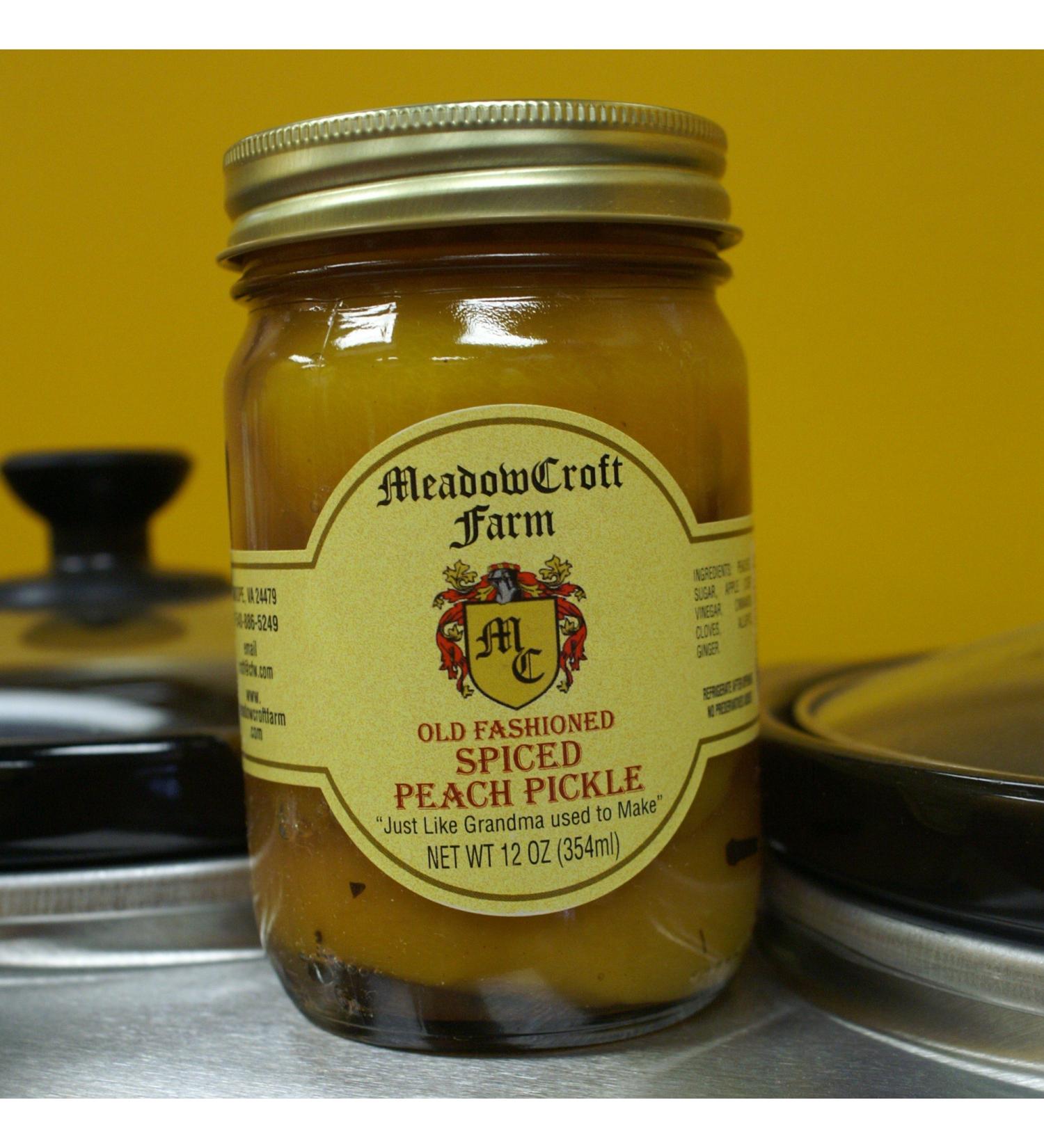 Pickled Peaches - MeadowCroft Farm Old Fashioned Spiced Pickled Peaches 2 Pack (2-12 oz jars) All Natural Peach halves spiced with whole cinnamon, cloves, allspice and fresh ginger