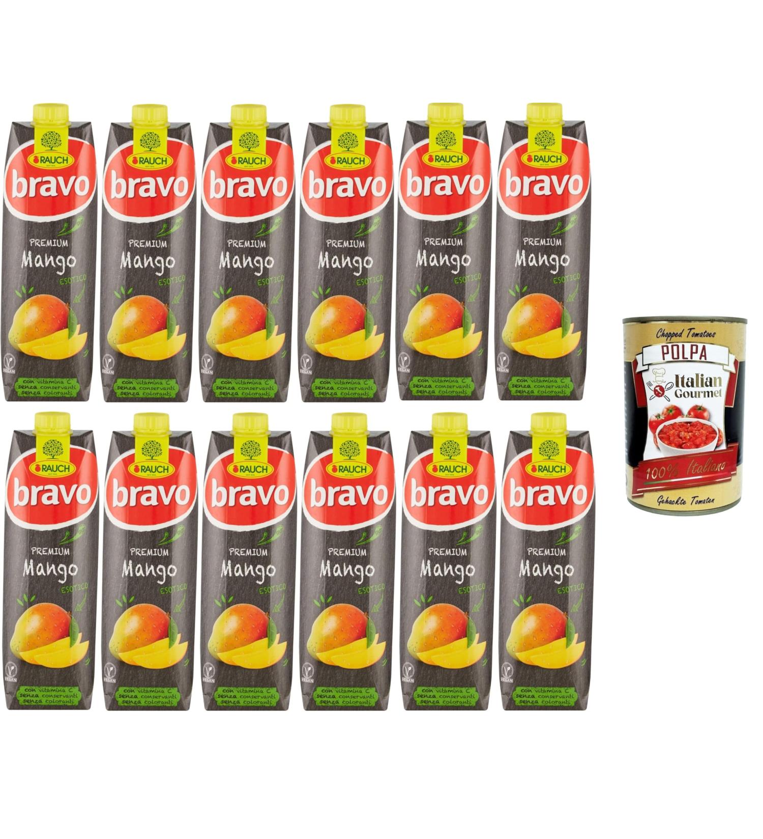 Rauch Bravo Premium Exotic Mango with vitamin C no colorants no preservatives 12 x 1 l + Italian Gourmet Polpa 400 g - Buy Online on GoSupps.com