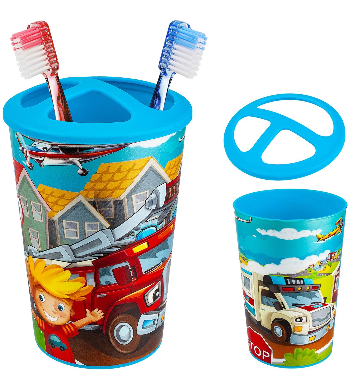 Children's Toothbrush Holder Cup - Vehicle & Fire Brigade Design for Kids - Durable and Fun Toothbrush Storage - Aller-meine.de - Buy Online on GoSupps.com