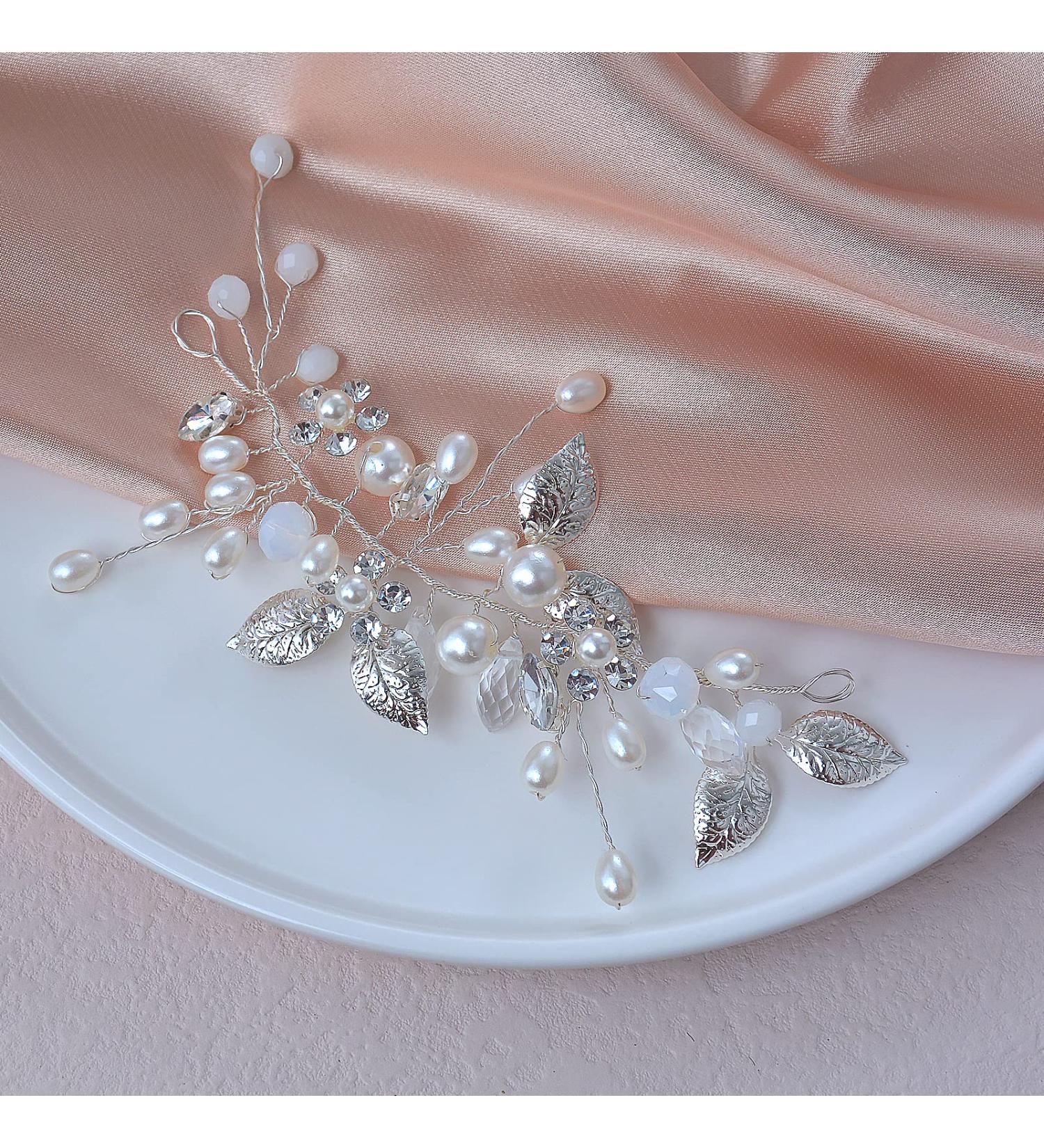 Beusoulover Silver Bridal Hair Vine with Crystal Rhinestone & Pearl - Wedding Headpiece for Bride, Bridesmaids, Women, and Girls - Buy Online on GoSupps.com