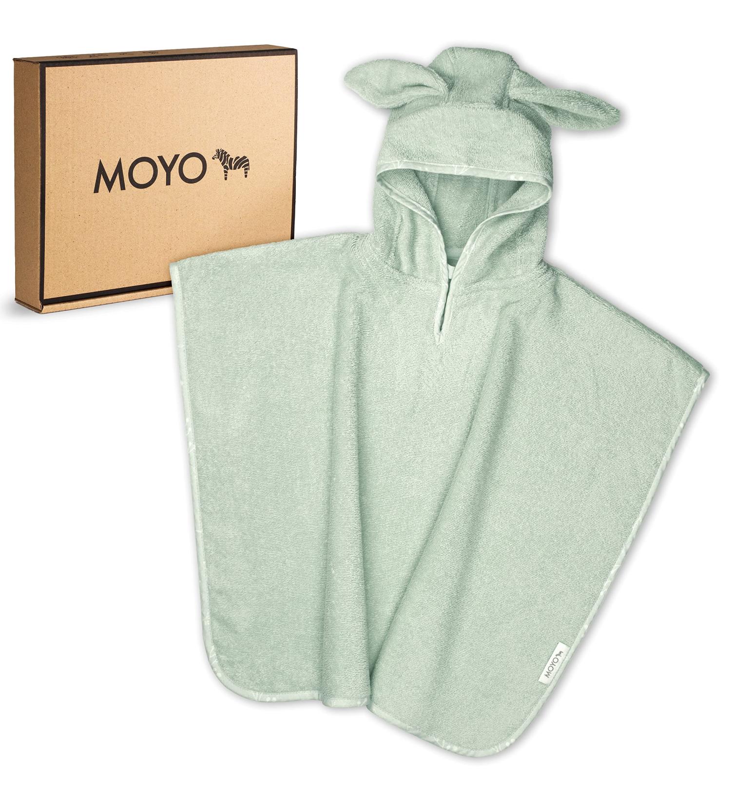 Moyo Baby Batzeponcho with Rabbit Ears | Soft Mint Hooded Bath Towel for Infants (0-3 Years) | 100% Terry Cotton Washable Baby Poncho Towel (68x56cm) - Buy Online on GoSupps.com