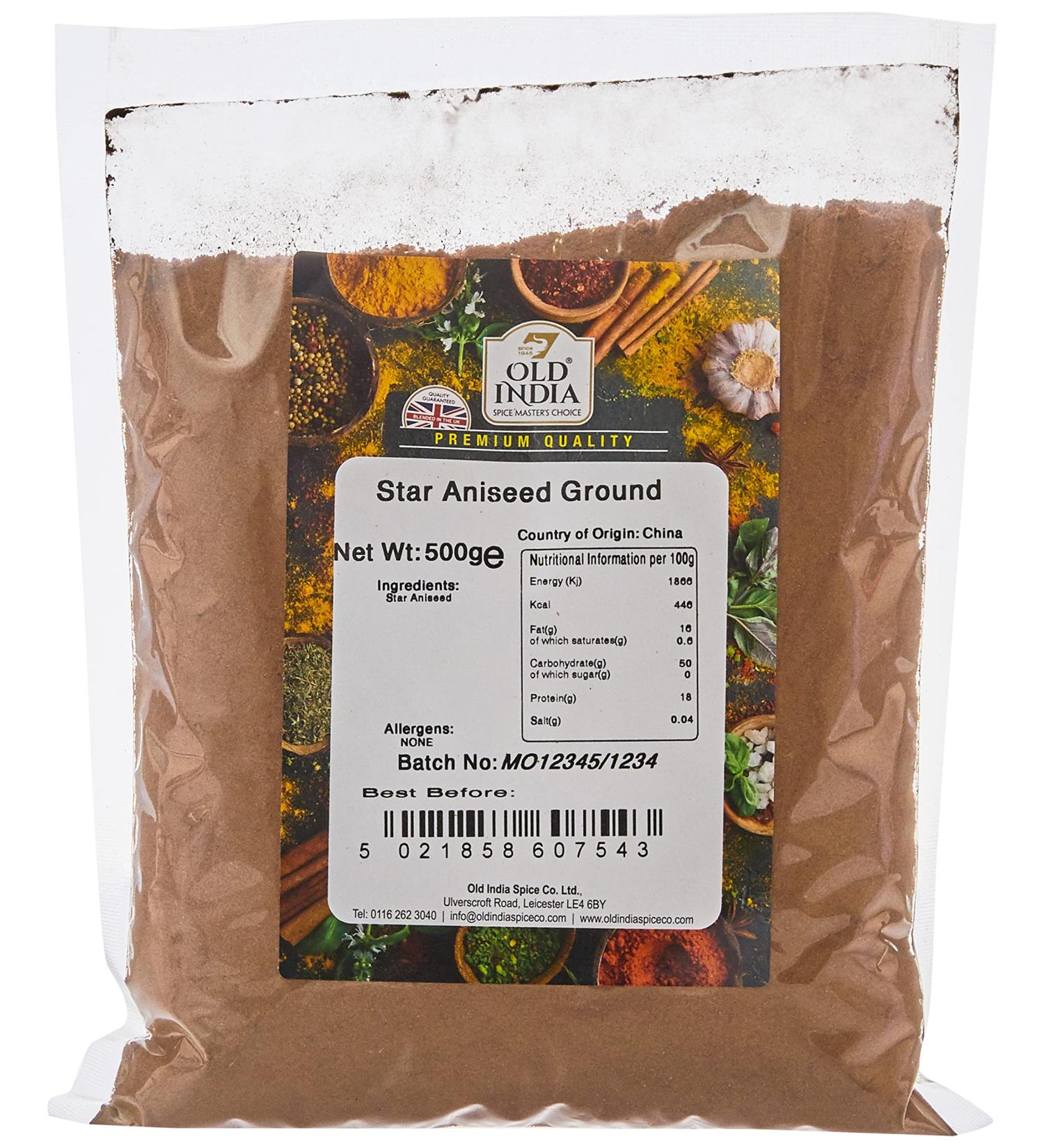 Old India Star Aniseed Ground 500g - Premium Quality Spice - Pack of 1 - Buy Online on GoSupps.com