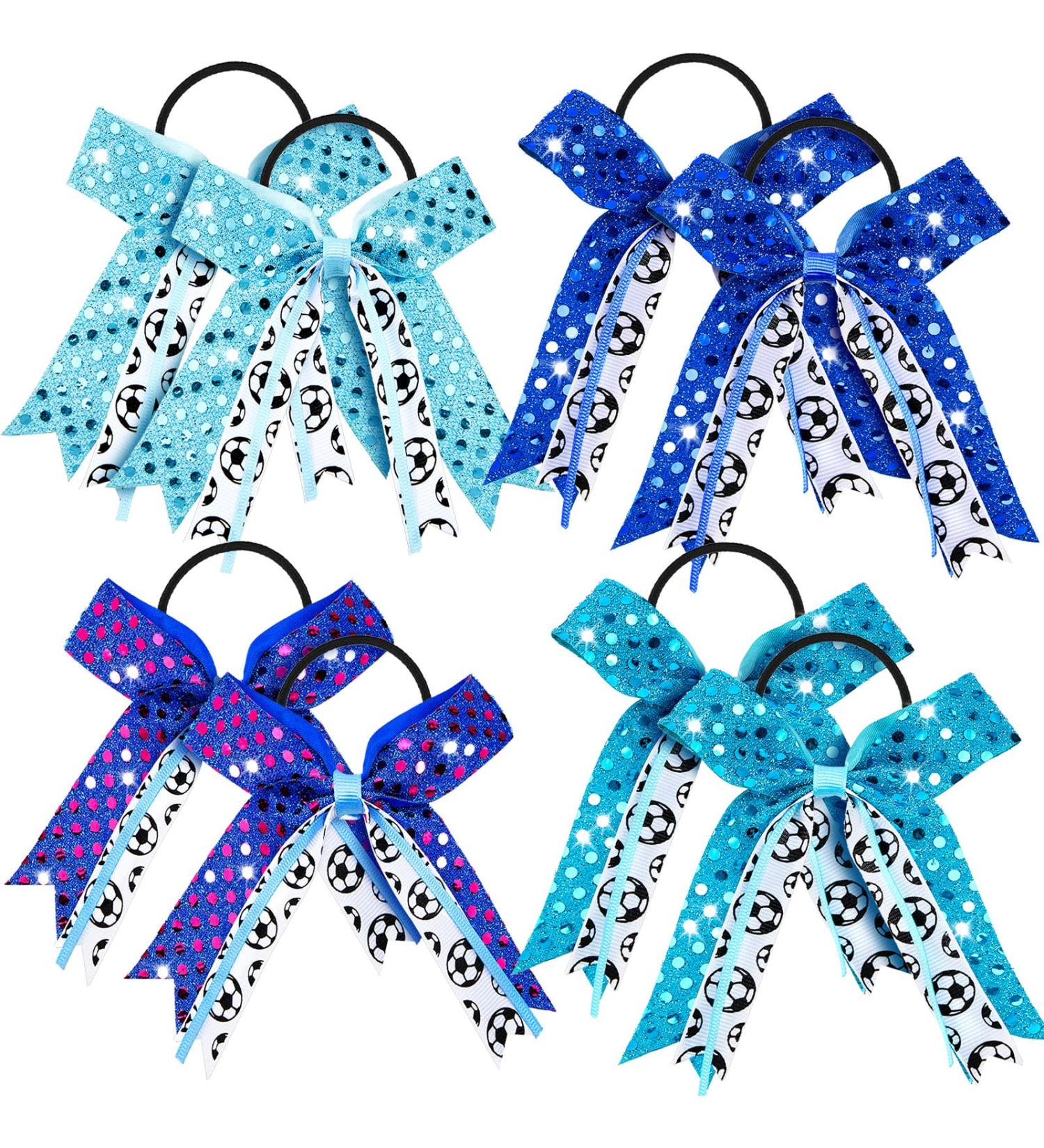 Juexica Soccer Hair Bows 16-Piece Set - Sparkly Accessories for Girls and Women Players - Elastic Scrunchies for Ponytails - Blue - Buy Online on GoSupps.com