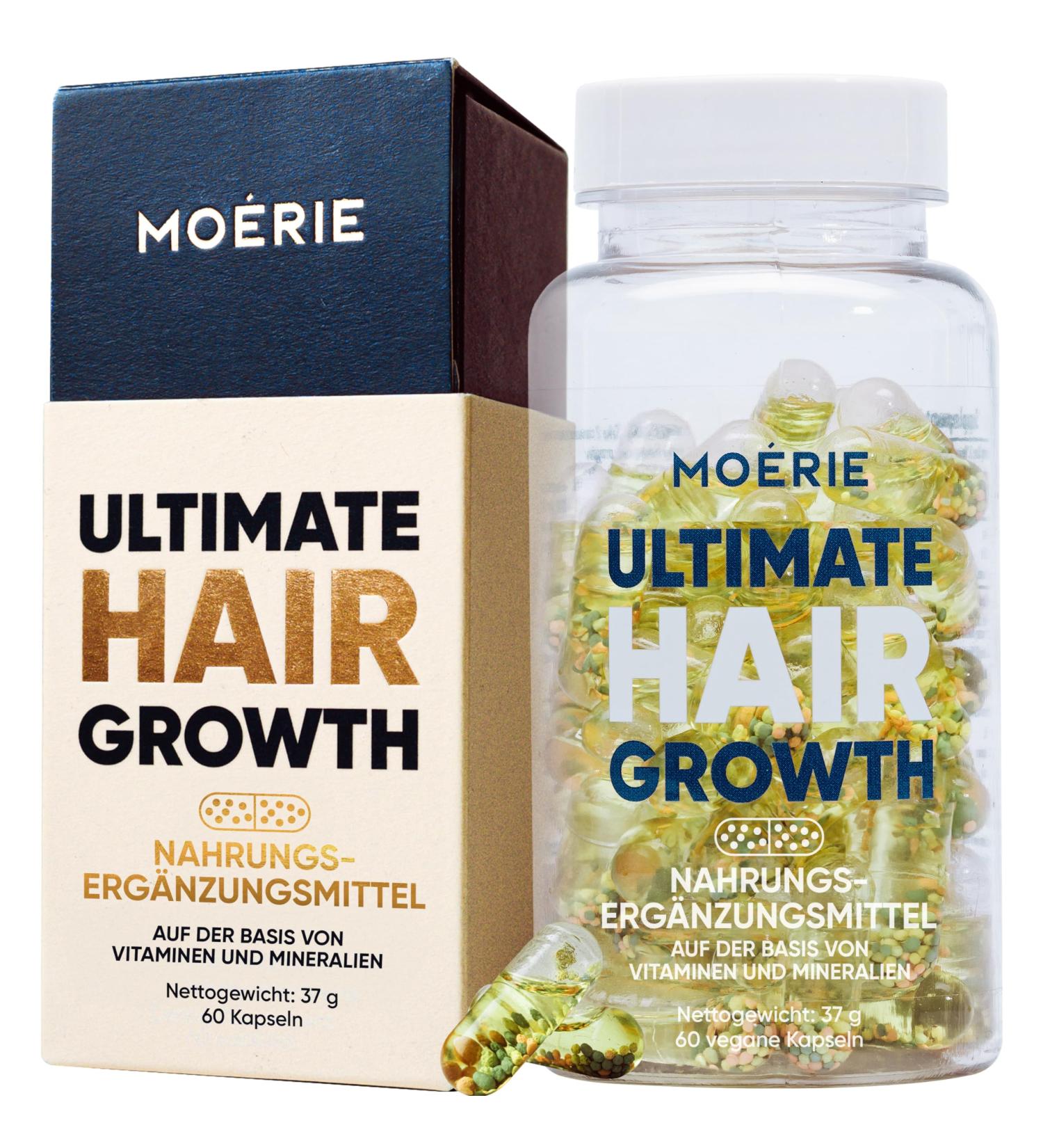 Moerie hair vitamins - especially high dose with biotin zinc & selenium - for natural hair growth - 60 capsules - supplemented with folic acid copper selenium vitamin B6 and B12 hyaluronic acid and silica
