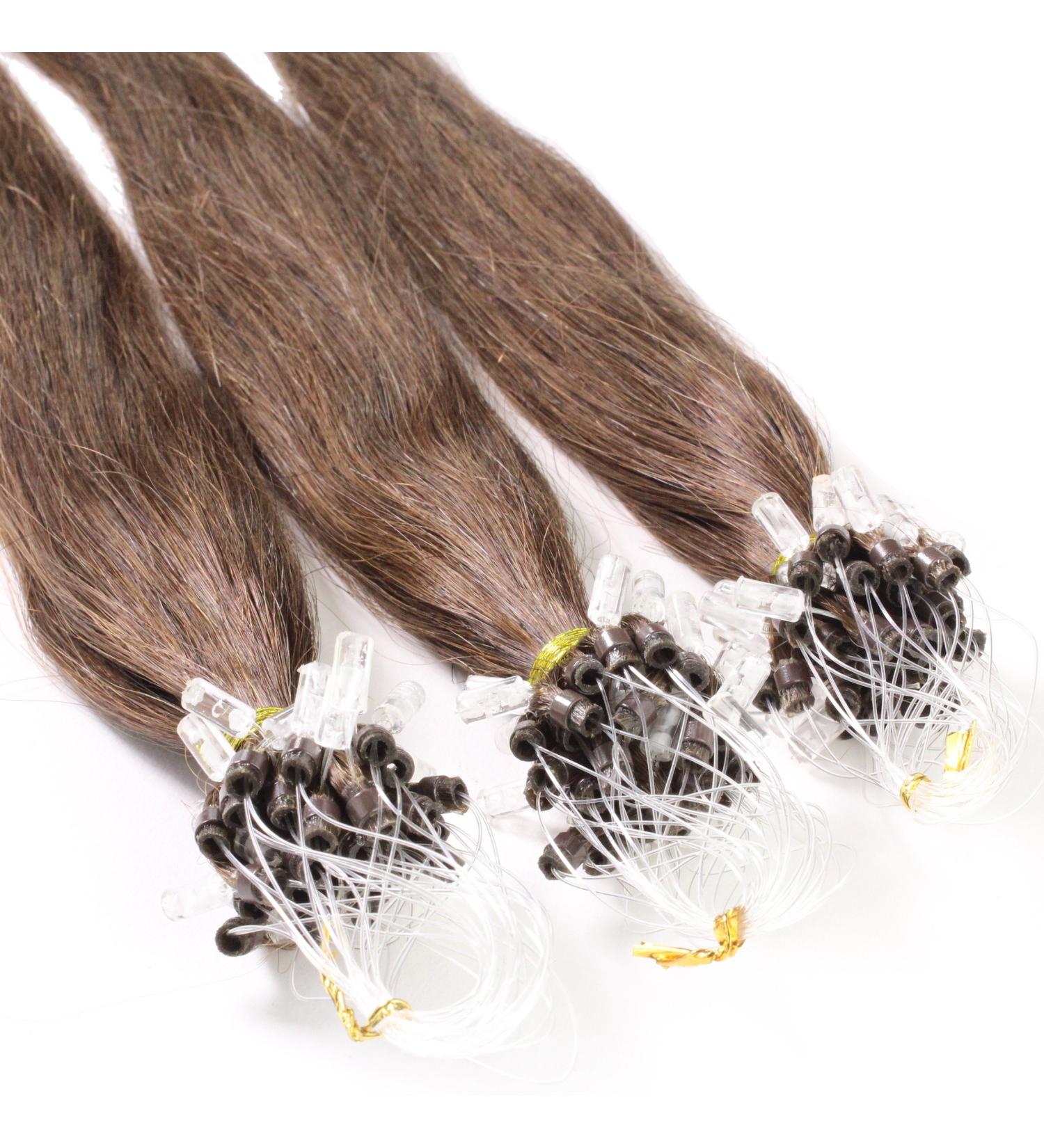 Hair2Heart 200 x 1g Real Hair Microring Loop Extensions | 50cm Straight #4 Brown - Premium Quality Hair Extensions for Volume & Length - Buy Online on GoSupps.com