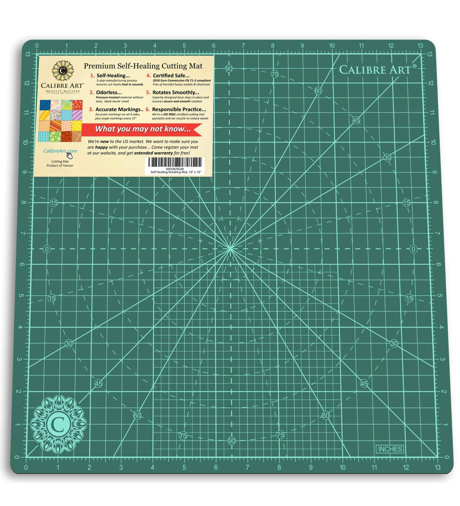 Calibre Art 14x14 Rotating Self Healing Cutting Mat with Grid - Ideal for Quilting & Art Projects - Green - Buy Online on GoSupps.com