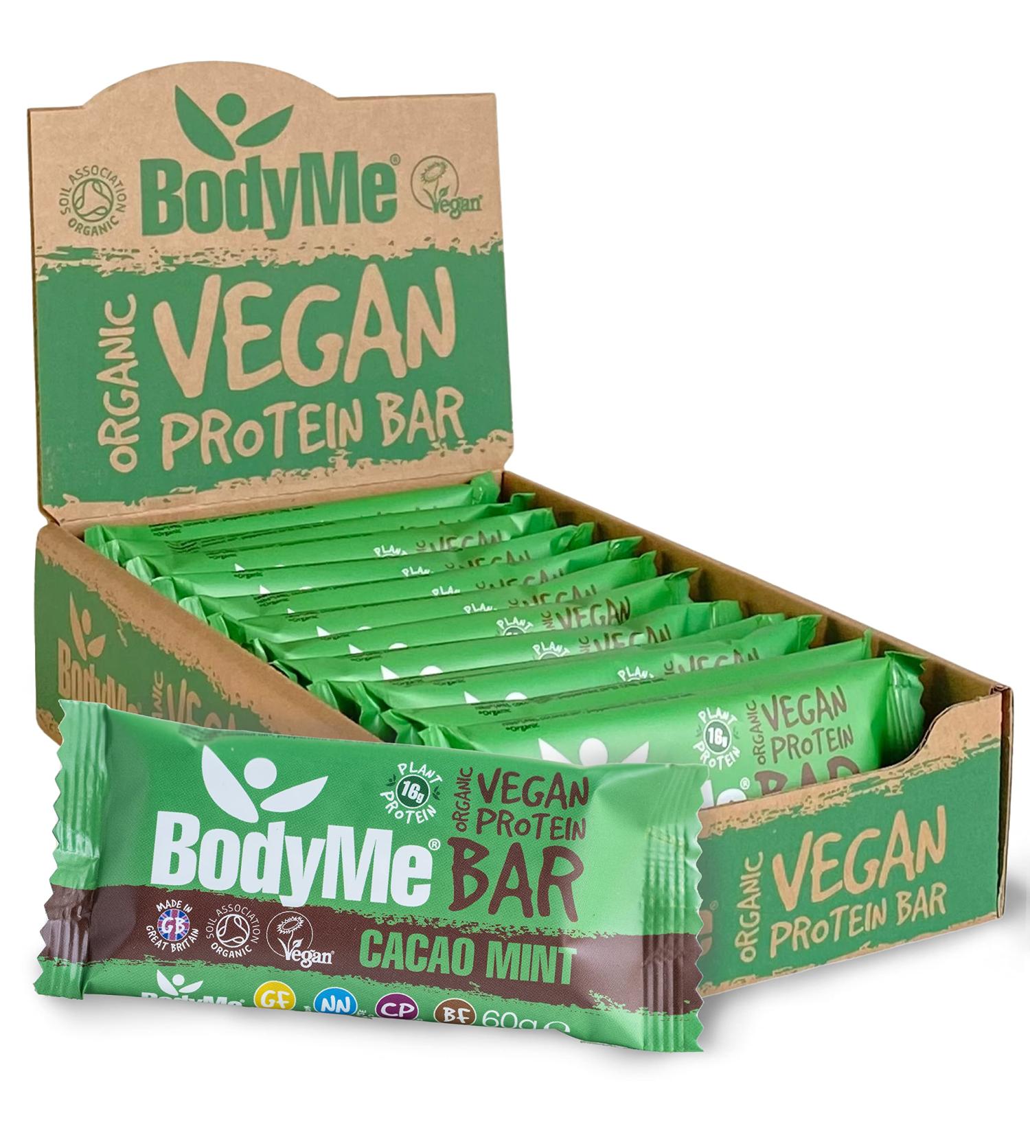 BodyMe Organic Vegan Protein Bar Raw Cacao Mint - High Protein Snack Bars (12x60g) - Buy Online on GoSupps.com