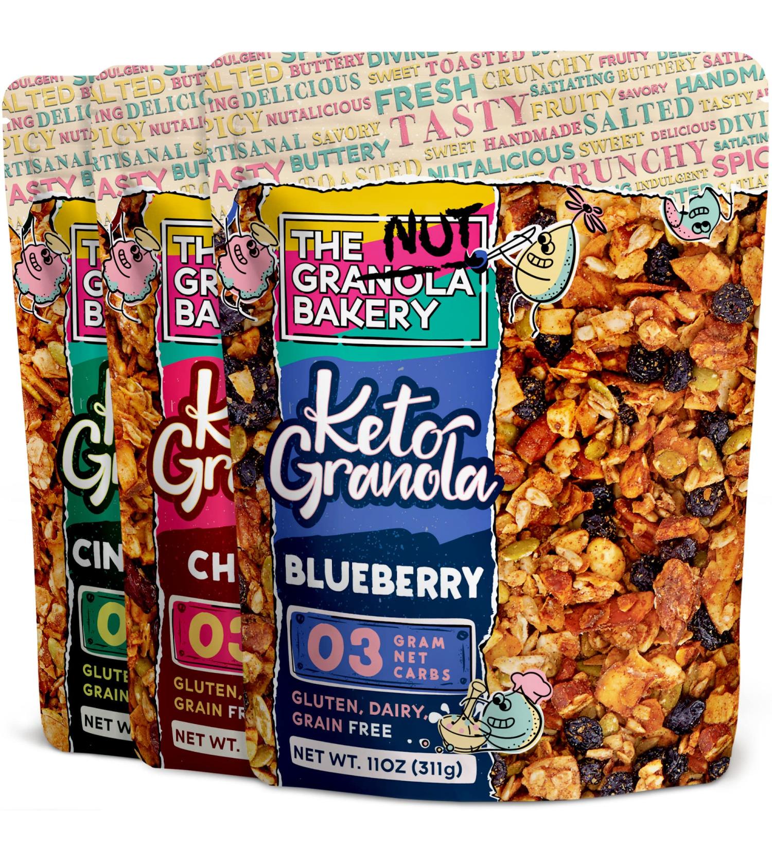Blueberry Cherry Cinnamon Keto Granola Cereal Variety Pack | Low Carb Snack | 2-3g Net Carb | 11 oz (Pack of 3) - Buy Online on GoSupps.com