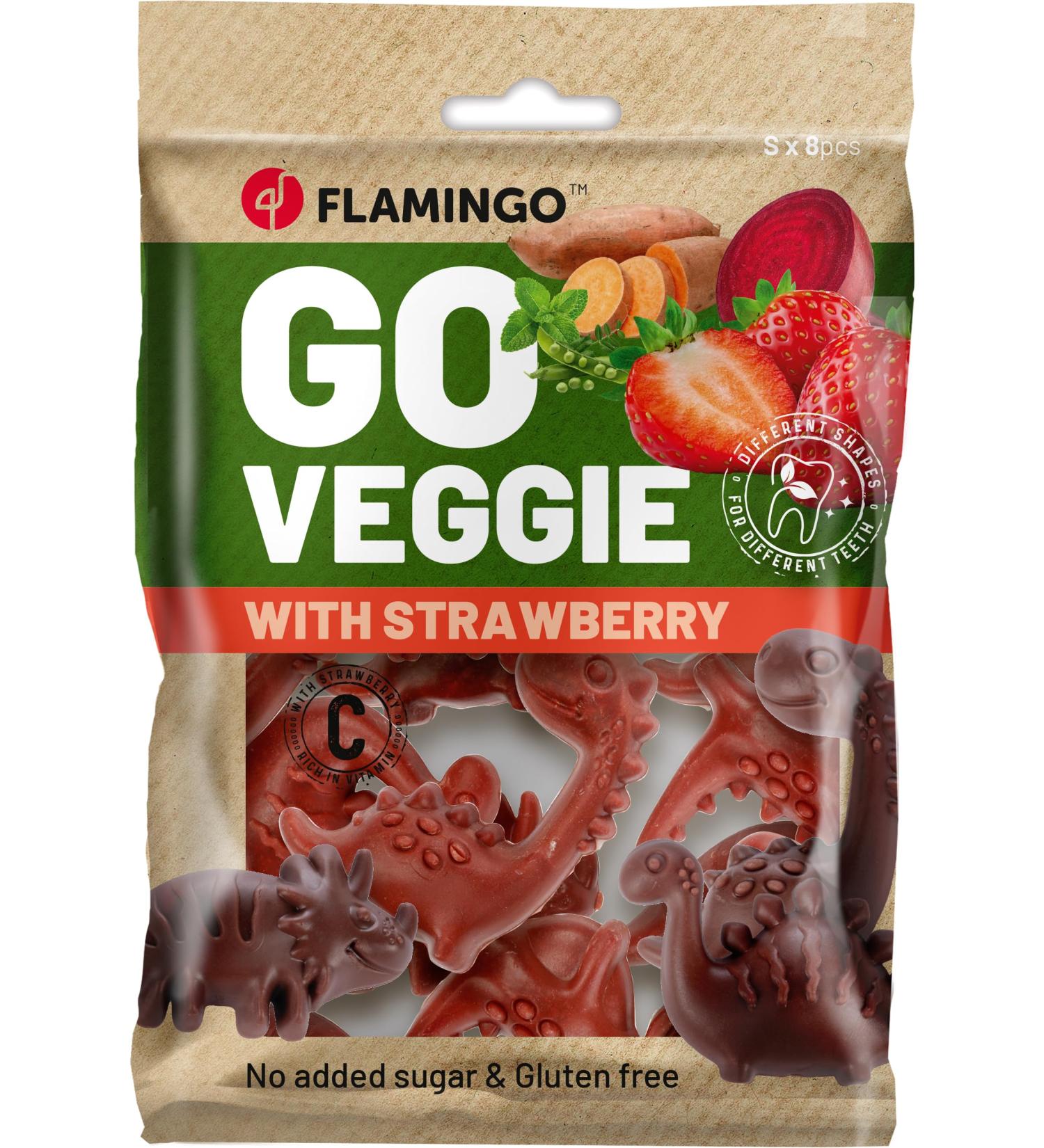 FLAMINGO Veggie dino with strawberry 8 pcs 120g - Buy Online on GoSupps.com