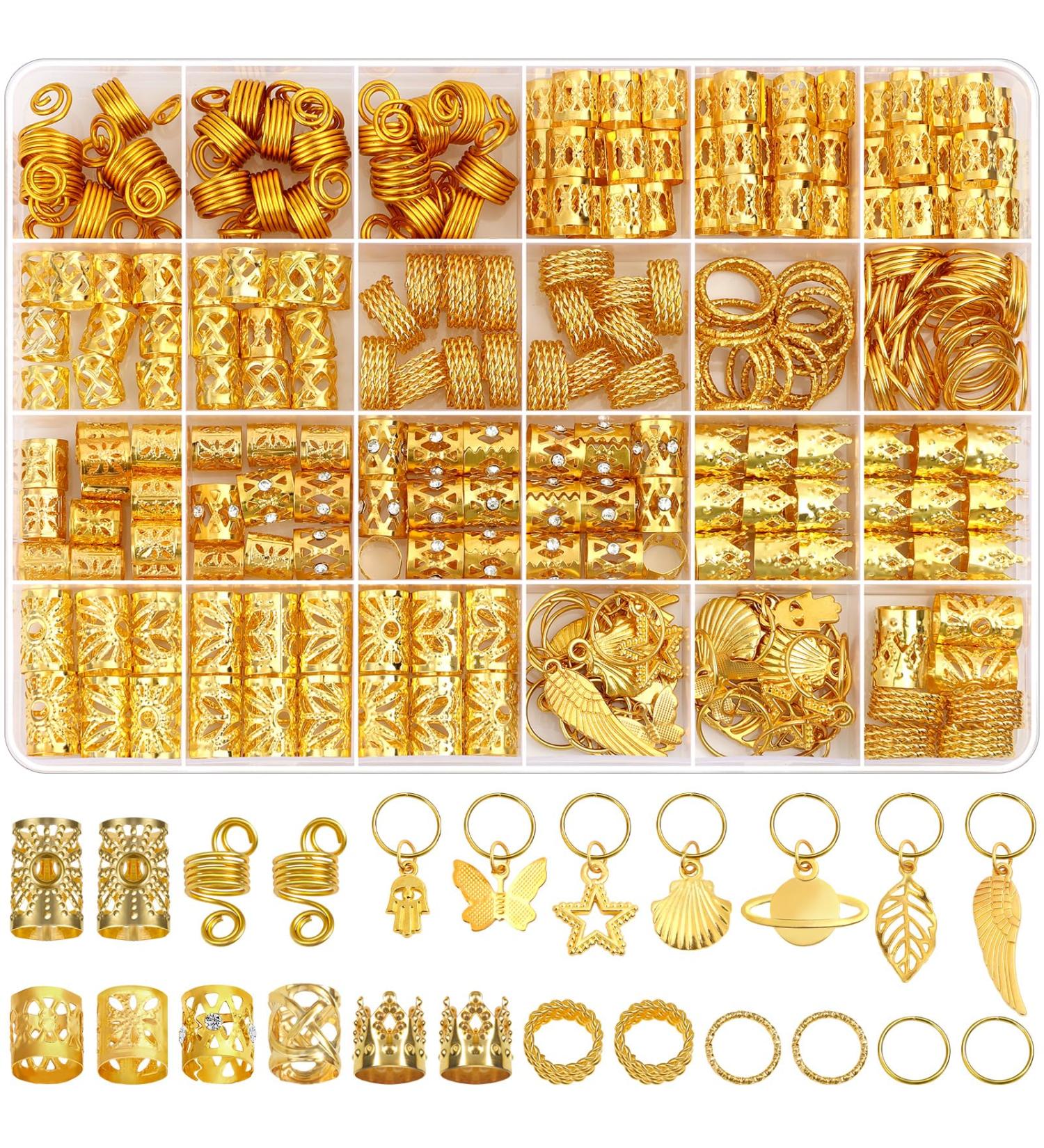 280 Pieces of Hair Accessories for Women | Dreadlock & Braid Jewelry | Adjustable Golden Hair Wrap Rings - Buy Online on GoSupps.com