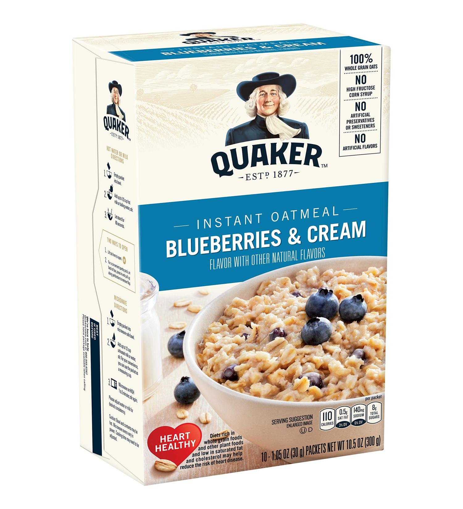 Quaker Instant Oatmeal Breakfast Cereal  Blueberries and Cream  8 Packets  Net Wt. 8.4 Ounce Blueberries & Cream - Buy Online on GoSupps.com