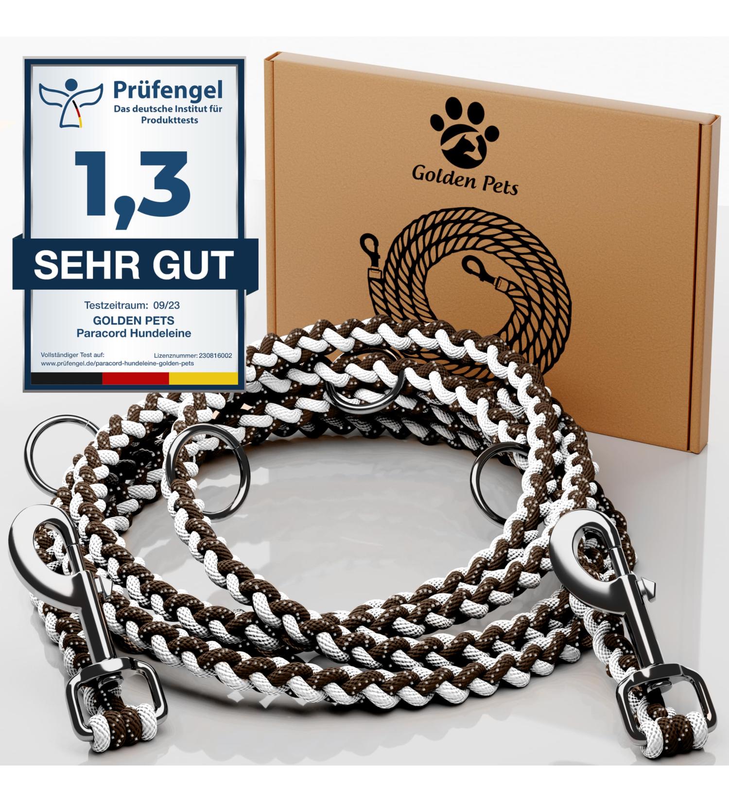 Adjustable Reflective Dog Leash 2m - Weatherproof & Tearproof for Small to Large Dogs - Paracord Holds 250kg Durable White & Brown - Buy Online on GoSupps.com
