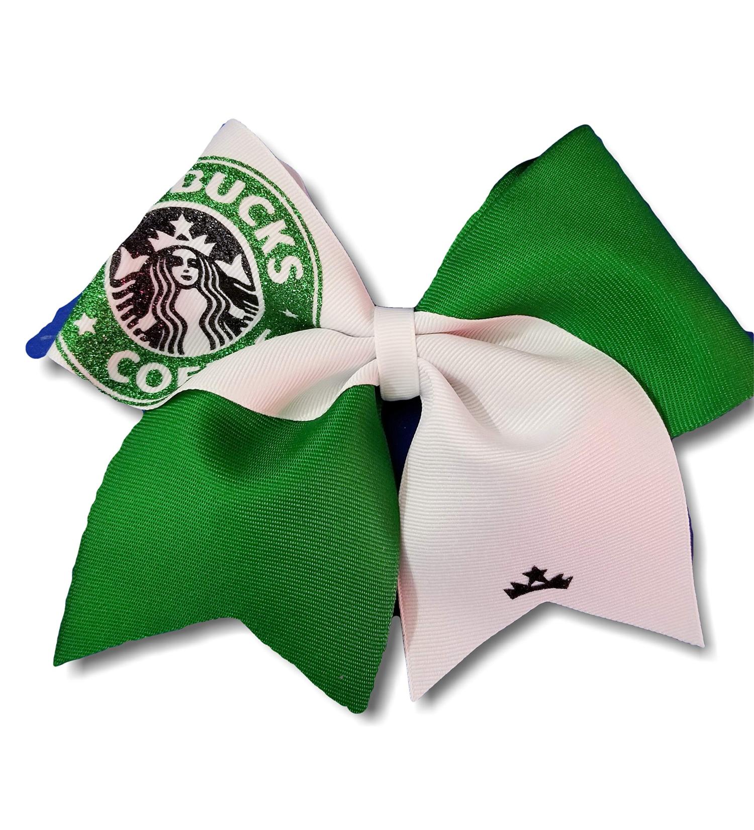 Cheer bows White Black and Green Coffee Shop Hair Bow