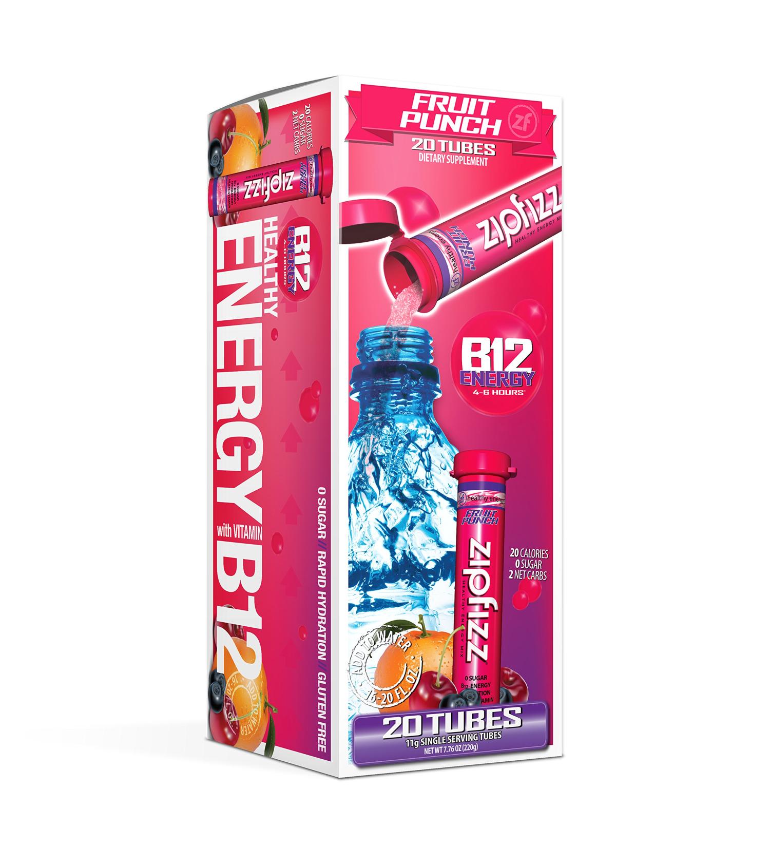 Zipfizz Fruit Punch Energy Mix - Healthy B12 Sports Drink, 20 Tubes (0.39 oz Each) - Buy Online on GoSupps.com