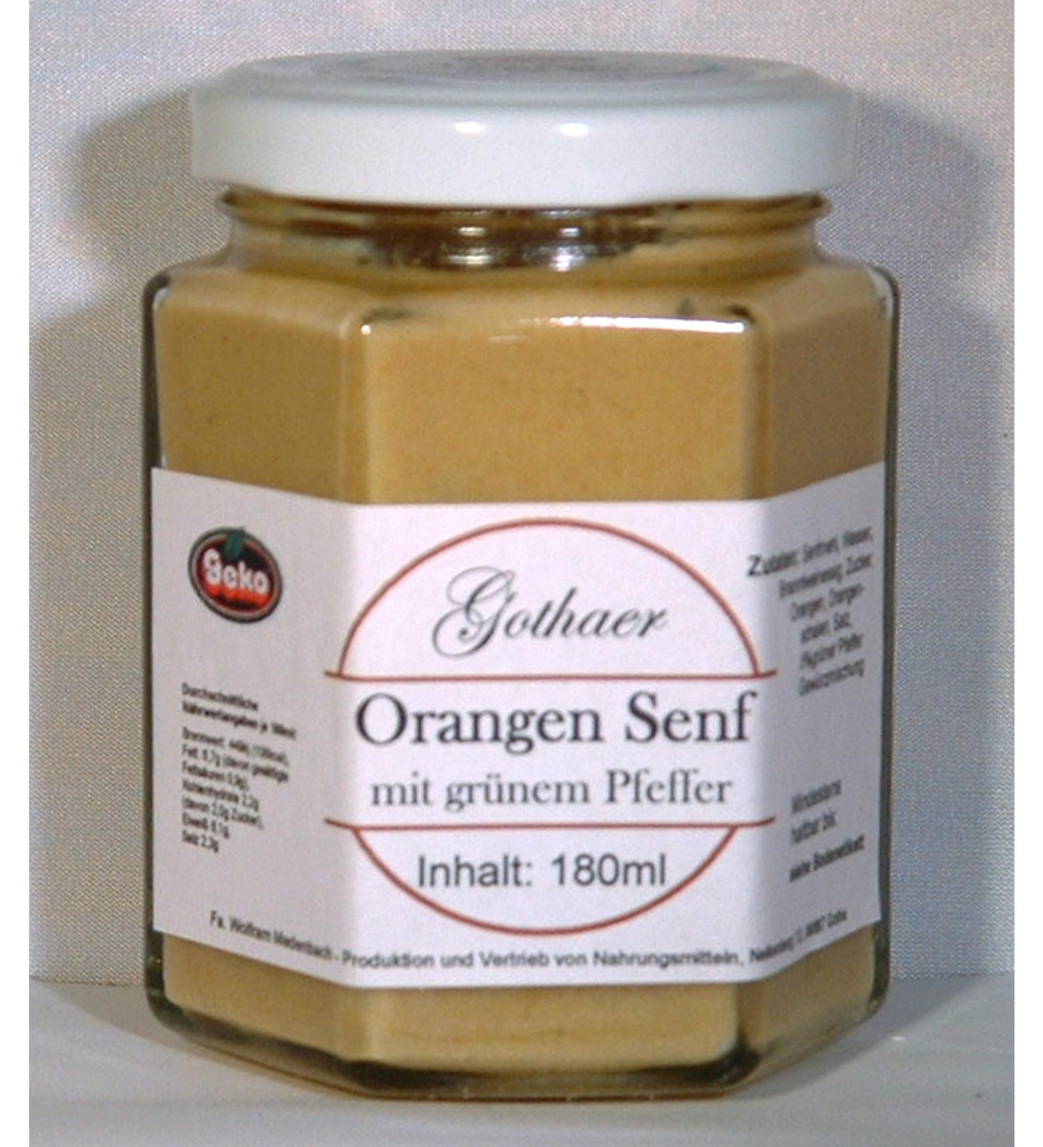 Geko Gothaer-Senf original in a 180ml hexagonal glass in original packaging in various flavors (mustard with green pepper)