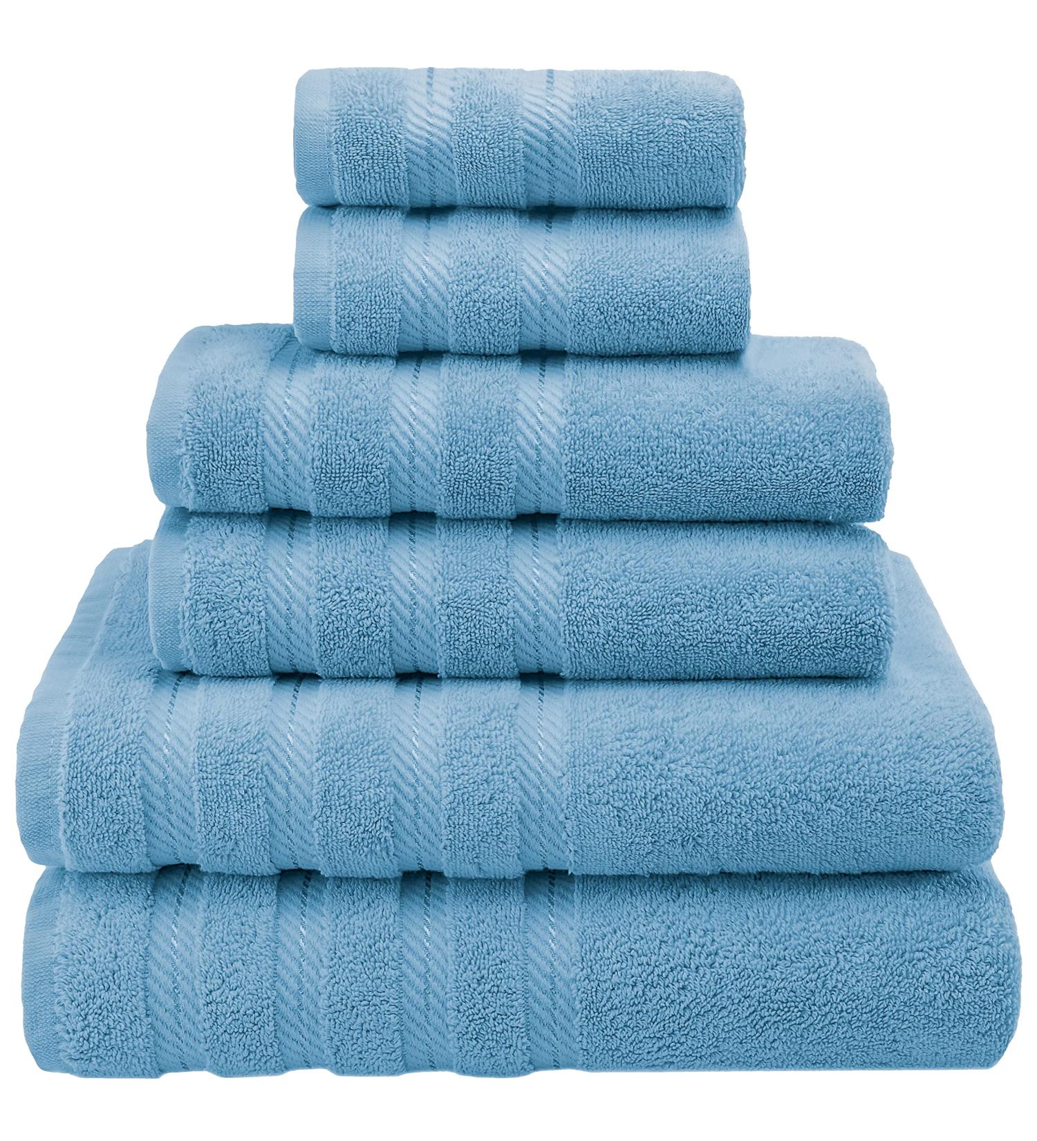 American Soft Linen 100% Turkish Carded Cotton 6-Piece Towel Set - 560 GSM - Super Soft - Light Blue - Buy Online on GoSupps.com