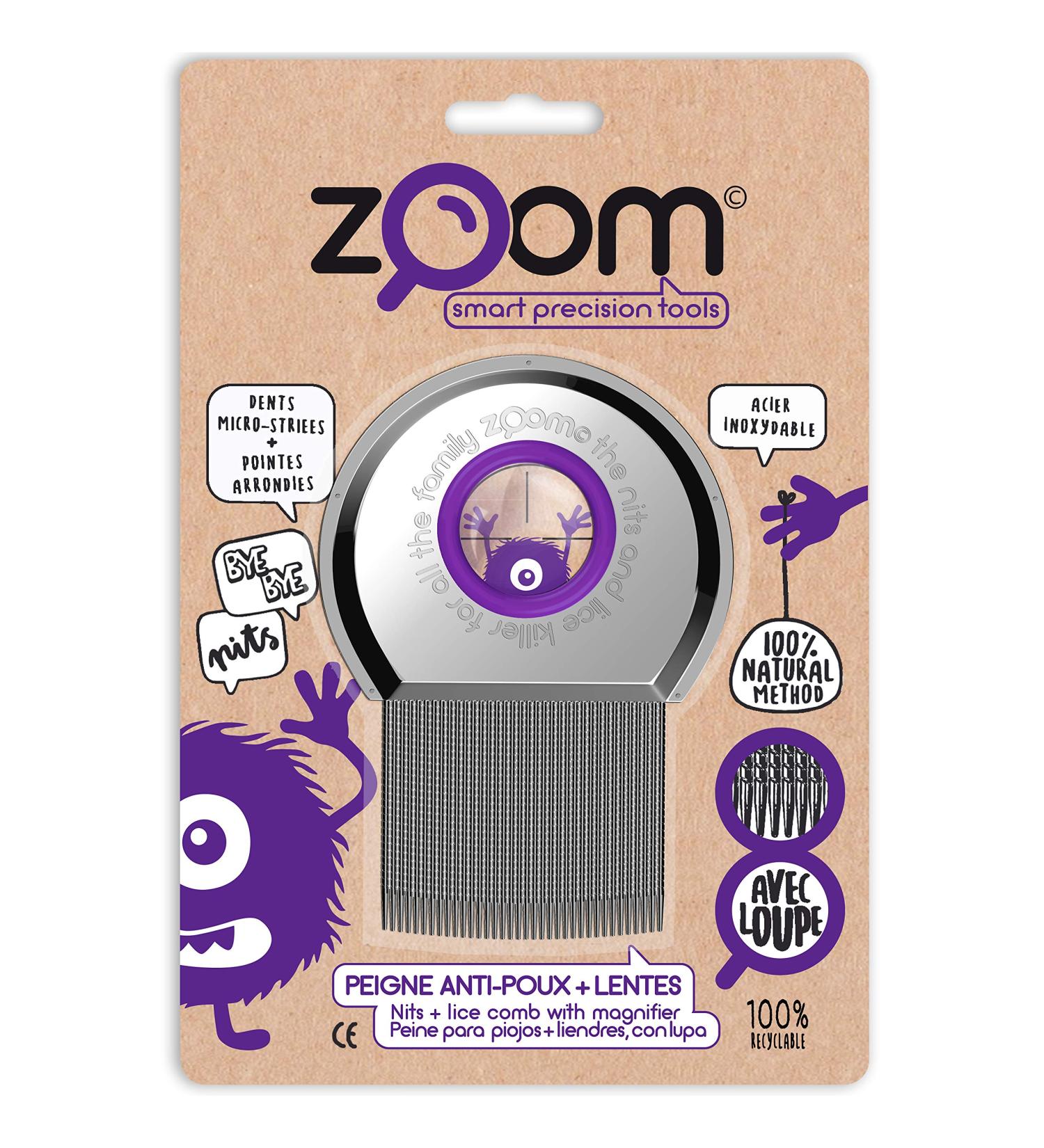 Zoom Lice Comb - Stainless Steel Lice Removal Tool with Magnifying Glass & Micro-Reef Tines for Effective Lice & Nits Removal - Buy Online on GoSupps.com
