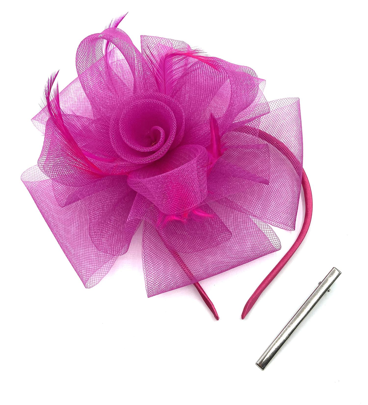 Ladies Feather Fascinator Headband/Clip for Weddings Races Royal Ascot Hair Piece (Hot Pink) - Buy Online on GoSupps.com