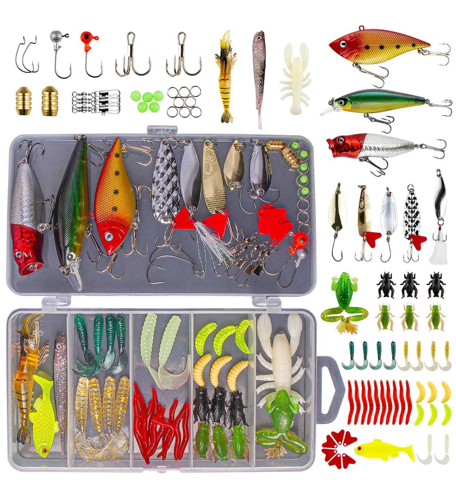 GOANDO 78 Pcs Fishing Lures Kit for Bass Trout Salmon - Bait Tackle Box with Spoon Lures, Soft Plastic Worms, Crankbait Jigs, Fishing Hooks - Freshwater Fishing Accessories - Buy Online on GoSupps.com