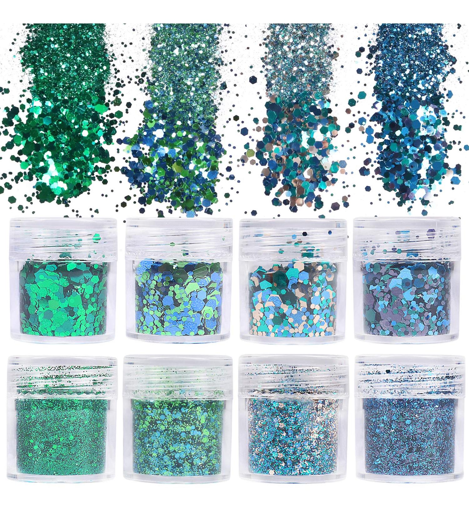 Besharppin 8 Boxes Glitters Sequins for Body Face Hair Makeup Nail Art - Green and Blue - Buy Online on GoSupps.com
