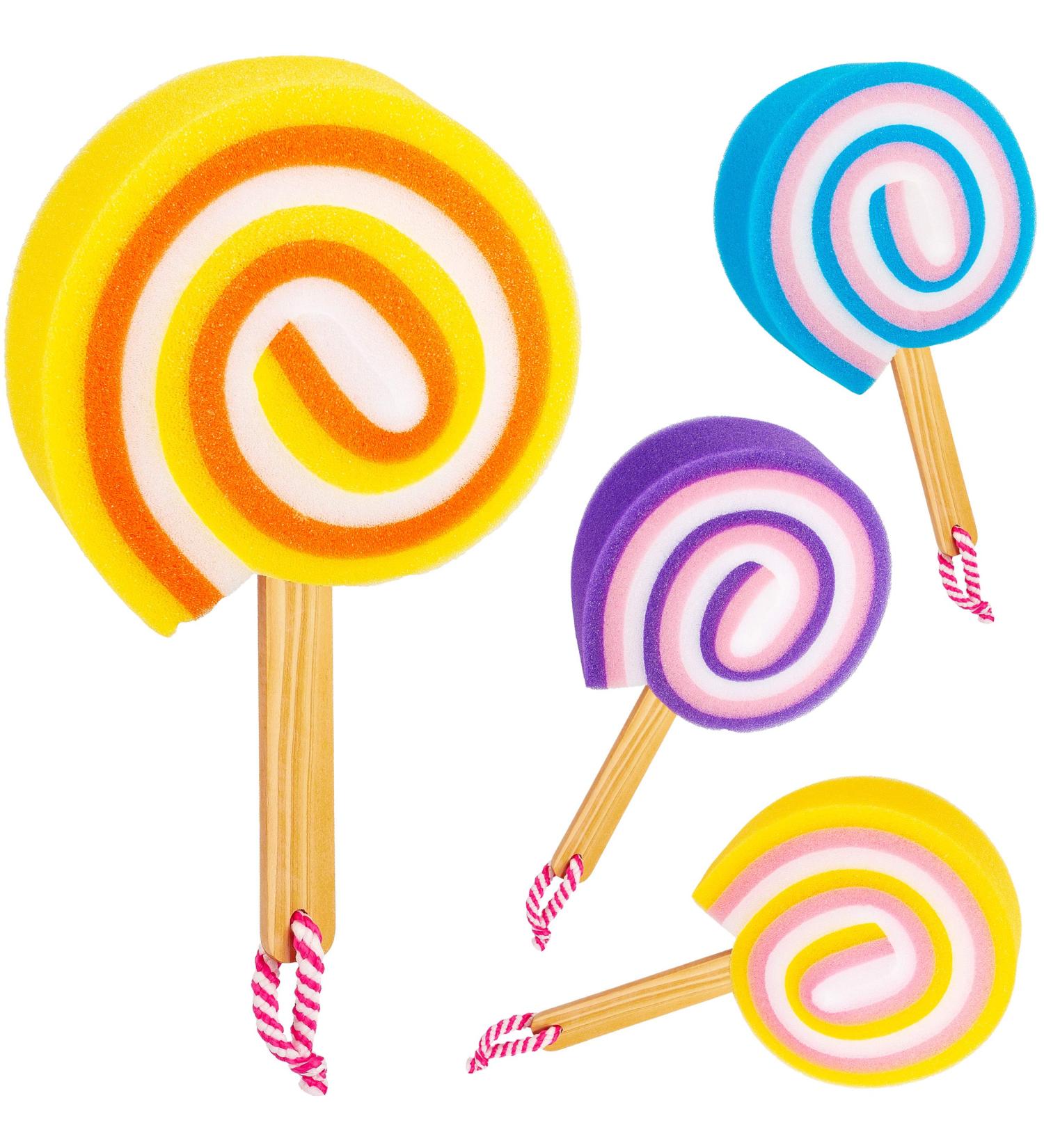 4 Colorful Bathing Sponges Set - Extra Long Shower Sponges for Kids & Adults - Ideal for Back Cleaning - Ice & Lollipop Designs - Buy Online on GoSupps.com