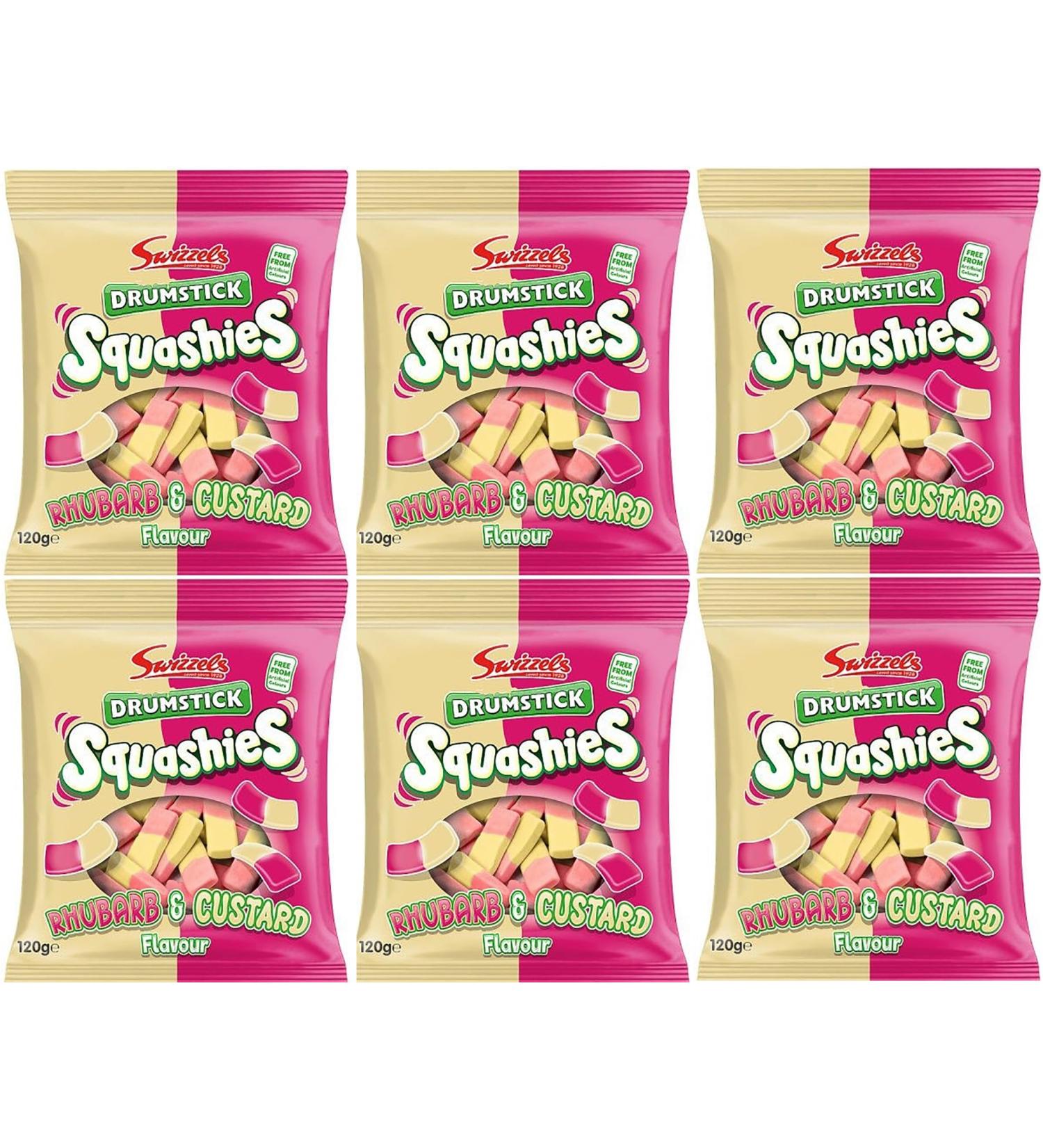 Swizzels Drumstick Squashies Rhubarb & Custard Flavour Bag Sweet Treats 120g Multi 6 Pack