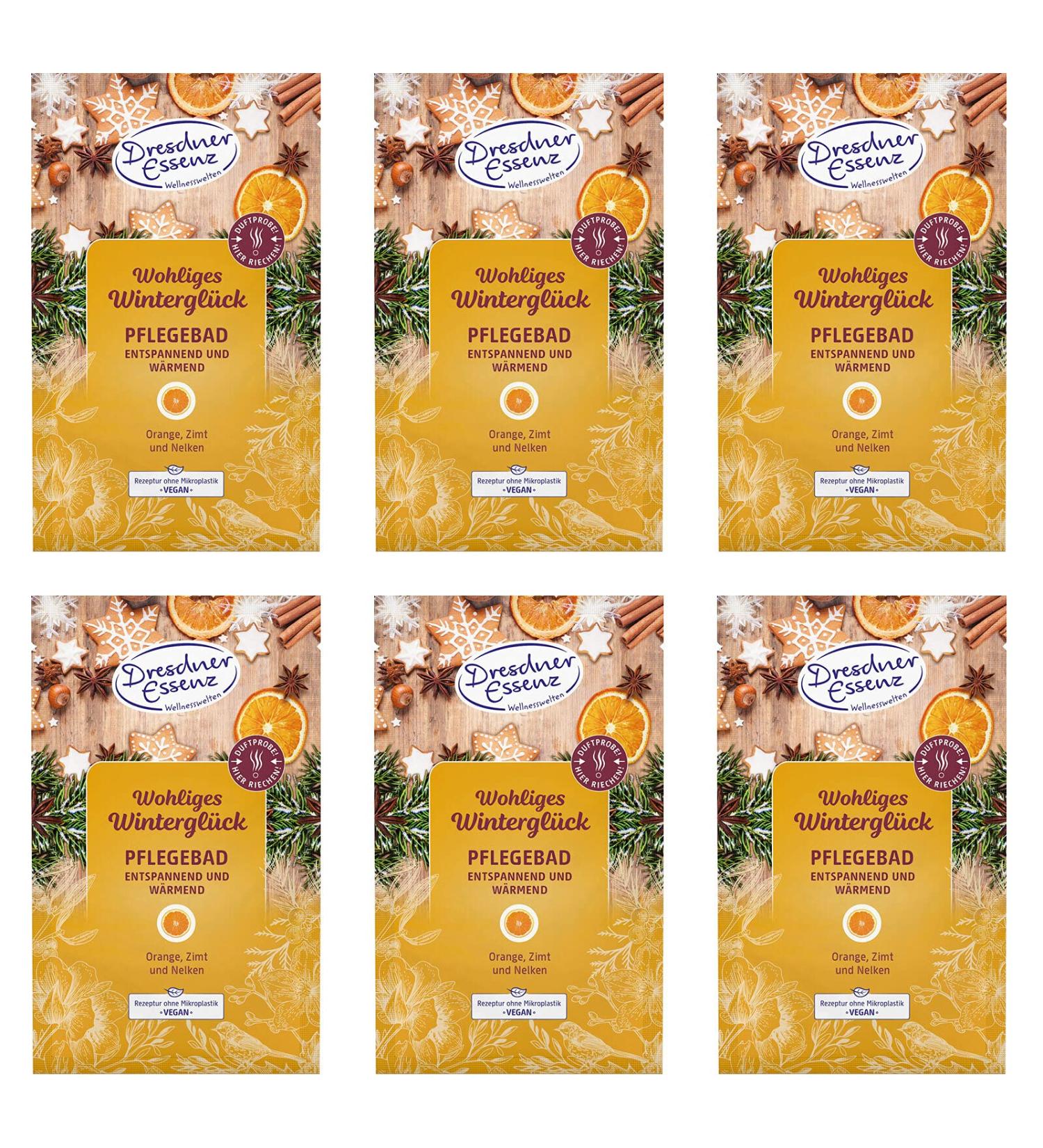 Pack of 6 Dresdner Essence Bath Care Cozy Winter Happiness 6 x 60 g Bath Additive Vegan