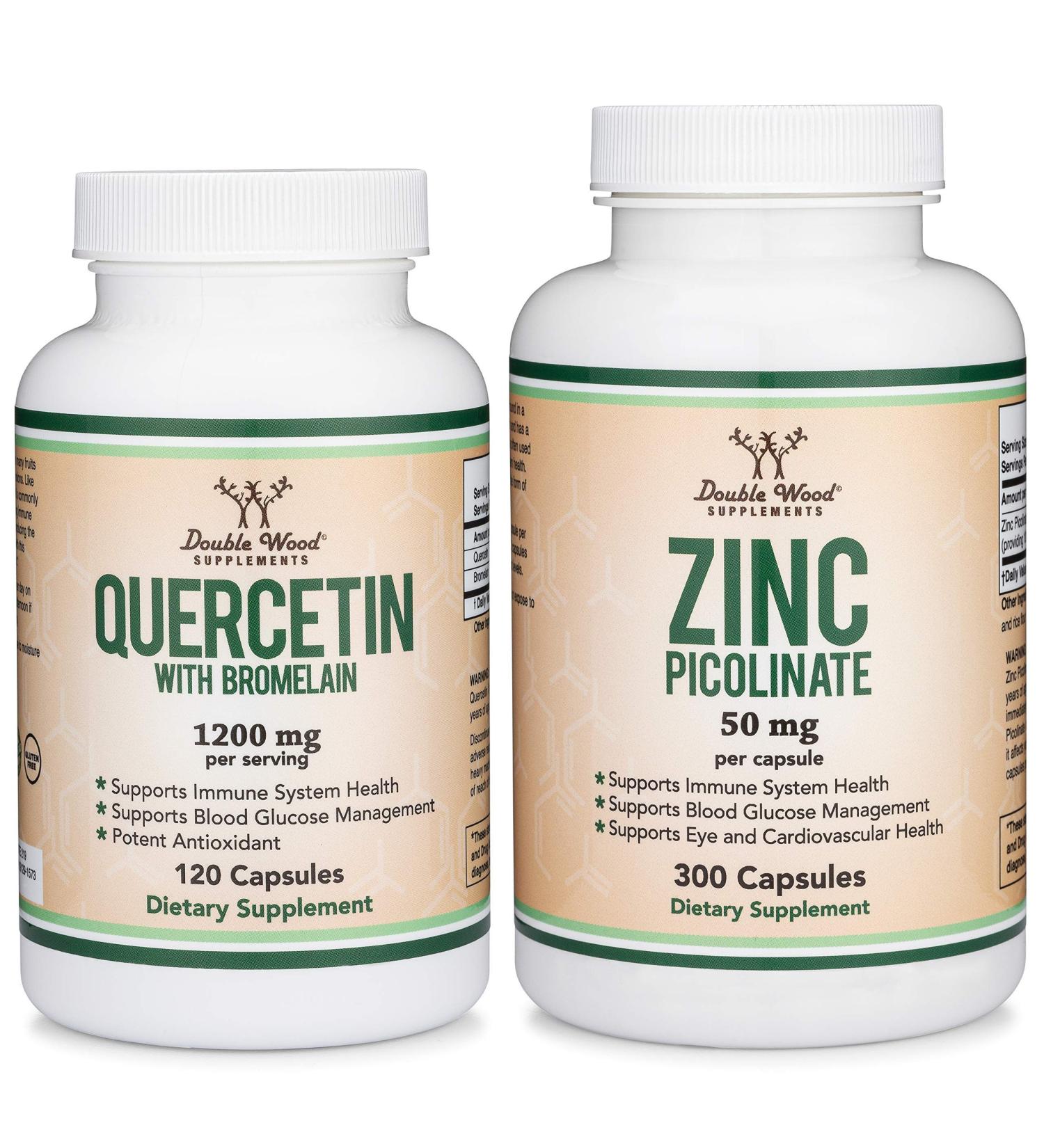 Double Wood Supplements Quercetin and Zinc Bundle - Support Immune System Health (120 Count Quercetin and 300 Count Zinc) - Buy Online on GoSupps.com