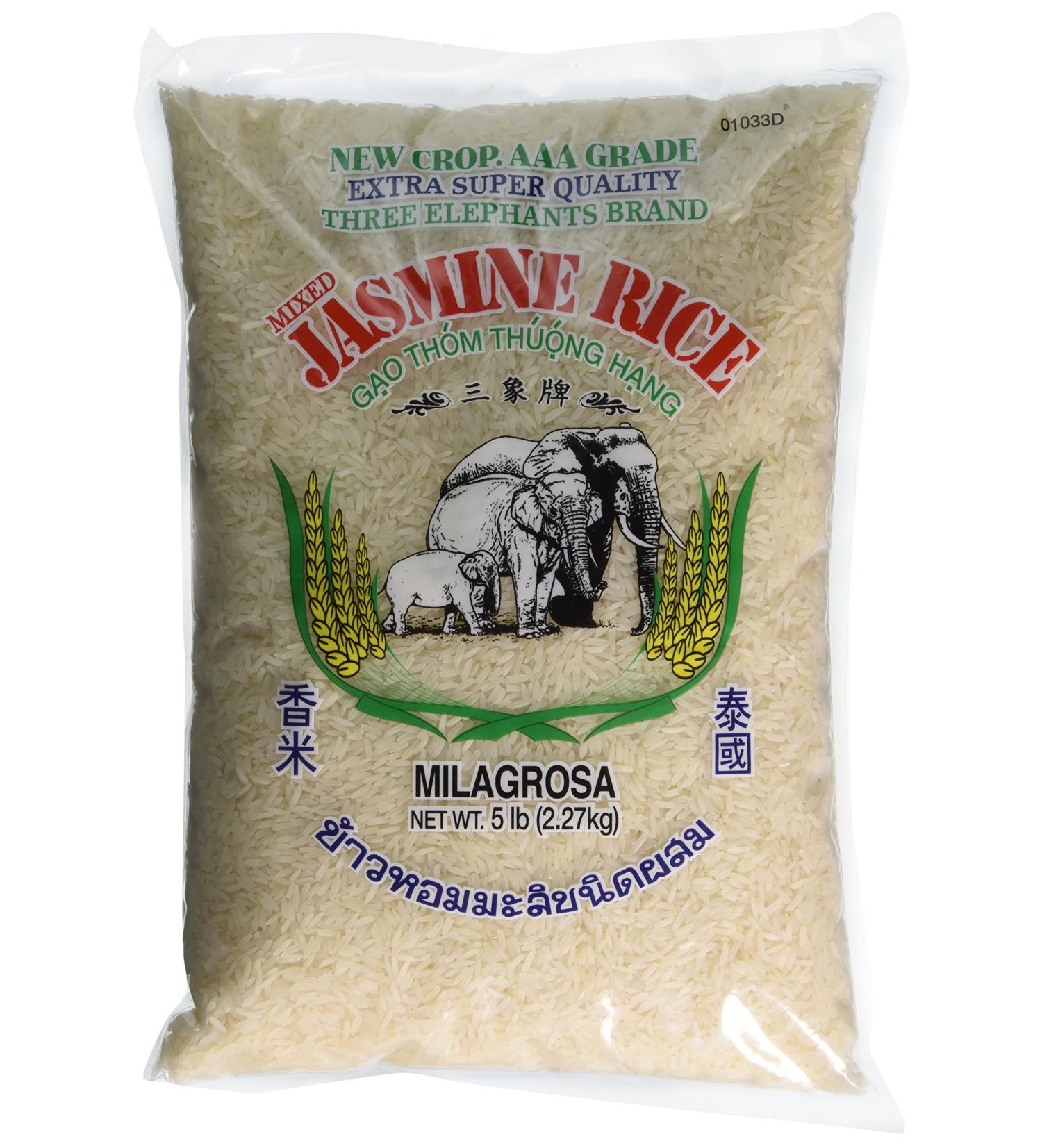 Three Elephants Thai Jasmine Rice 5 lb | Fragrant Long Grain Rice - Buy Online on GoSupps.com