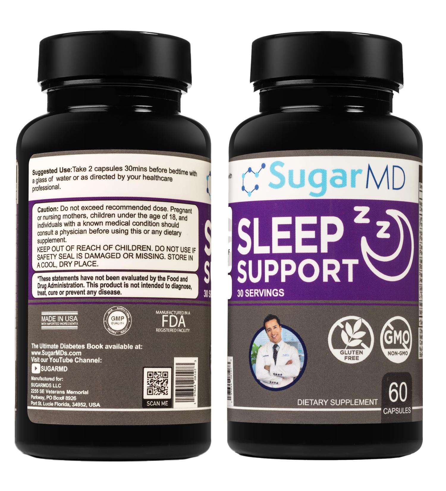 SugarMD Sleep Support Supplement 60 Sleep Capsules with Lemon Balm Valerian Root Hops Extract Chamomile Extract & BioPerine Non-GMO & Gluten Free Sleep Supplememts for Adults (30-Day Supply) - Buy Online on GoSupps.com